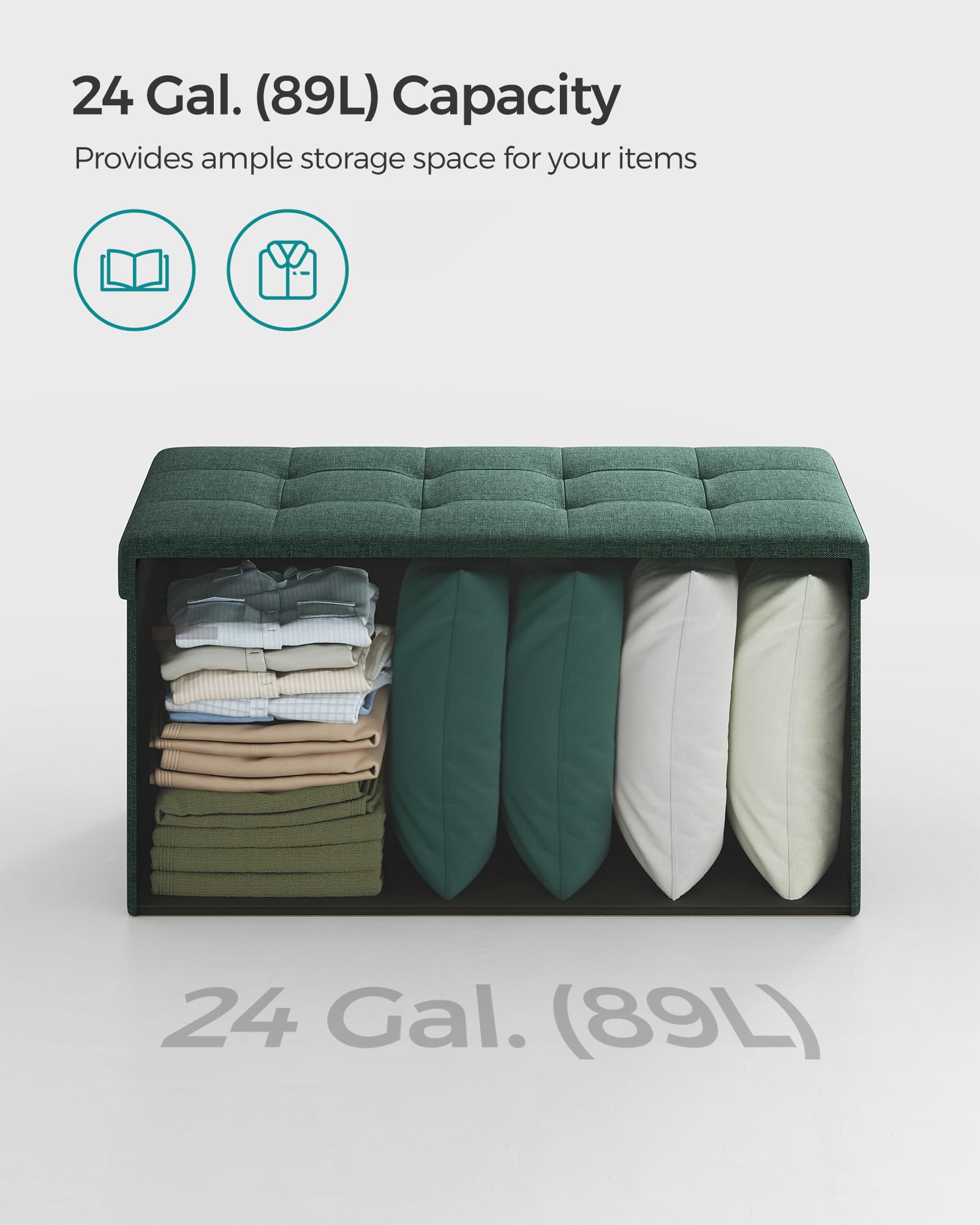 SONGMICS Mazie Collection - 30 Inches Folding Storage Ottoman Bench, Ottoman Foot Rest, End of Bed Bench, Storage Chest, Load 660 lb, for Living Room, Bedroom, Entryway, Ink Black ULSF047B01