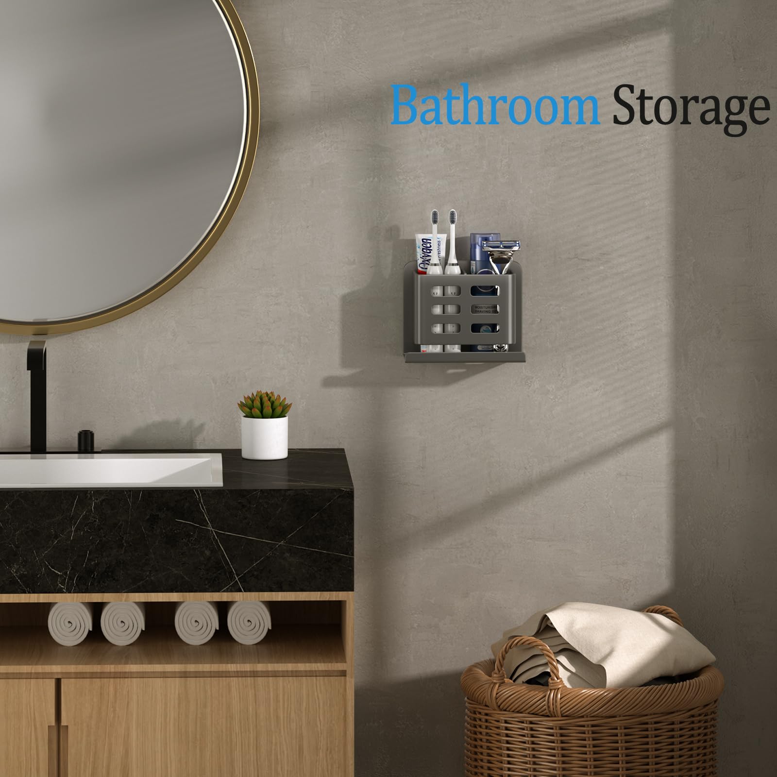 Aluminum Toothbrush Holder Self-Adhesive Hanging Bracket Shower Toothbrush Razor Holder Suitable for Toothbrush, Toothpaste, Razor and Comb etc Bathroom Storage
