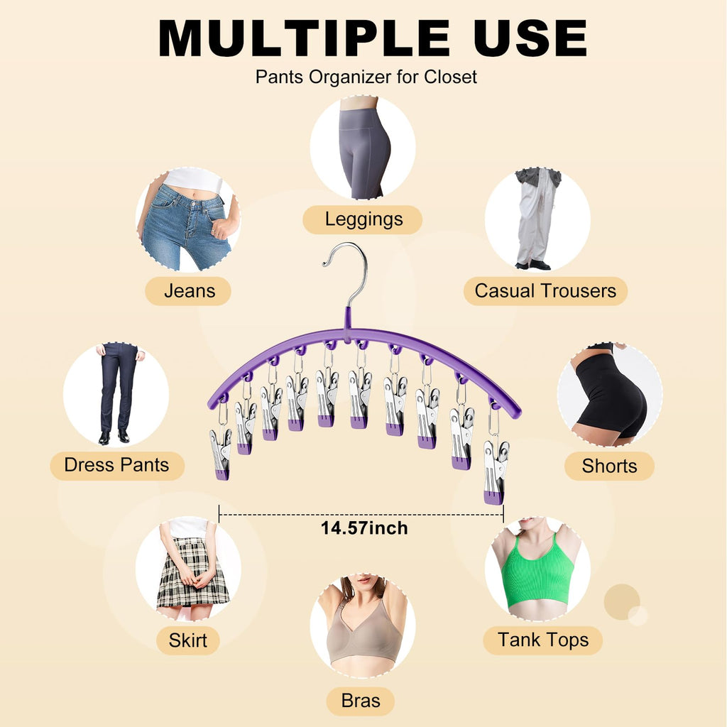 Legging Organizer for Closet, Metal Yoga Pants Hangers 2 Pack w/10 Clips Holds 20 Leggings, Space Saving Hanging Closet Organizer w/Rubber Coated Closet Organizers and Storage, Black