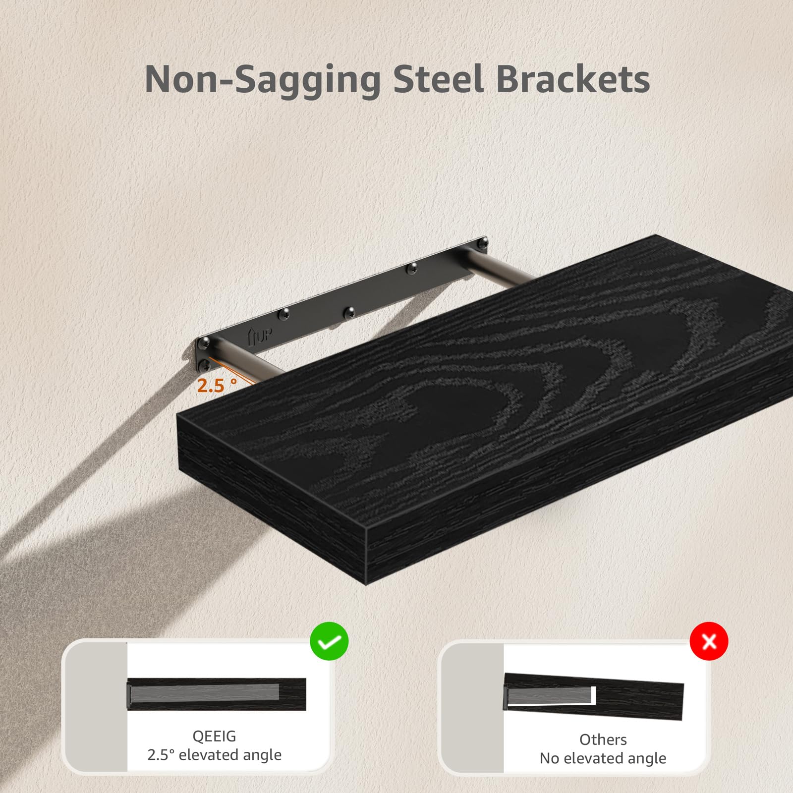 QEEIG Bathroom Floating Shelves for Wall - 15.7" Wall Mounted Shelf Over Toilet Farmhouse Home Decor Display Bookshelf Small 15.7 x 6.7 inch Set of 2, Rustic Brown (008-40BN)