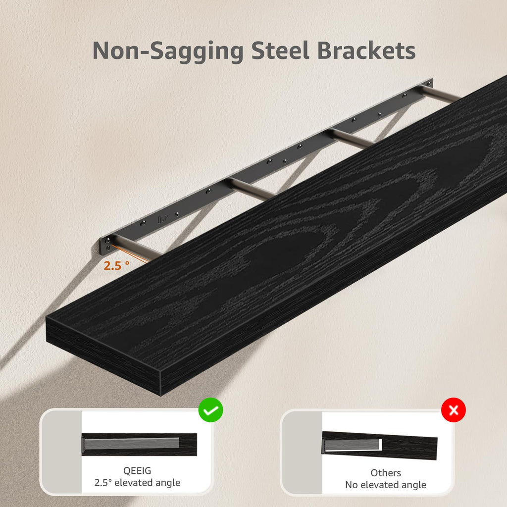 QEEIG Bathroom Floating Shelves for Wall - 15.7" Wall Mounted Shelf Over Toilet Farmhouse Home Decor Display Bookshelf Small 15.7 x 6.7 inch Set of 2, Rustic Brown (008-40BN)