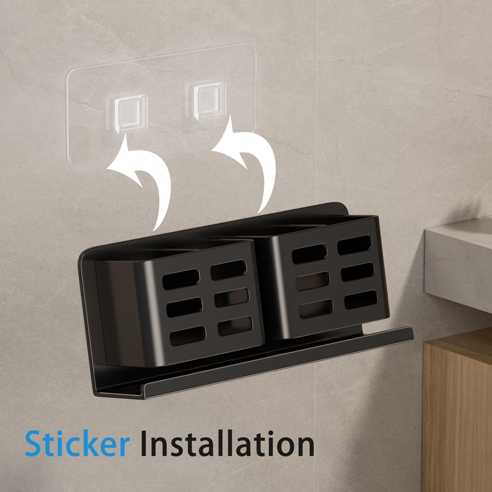 Aluminum Toothbrush Holder Self-Adhesive Hanging Bracket Shower Toothbrush Razor Holder Suitable for Toothbrush, Toothpaste, Razor and Comb etc Bathroom Storage