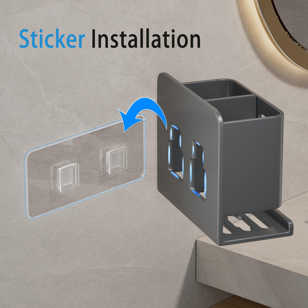 Aluminum Toothbrush Holder Self-Adhesive Hanging Bracket Shower Toothbrush Razor Holder Suitable for Toothbrush, Toothpaste, Razor and Comb etc Bathroom Storage