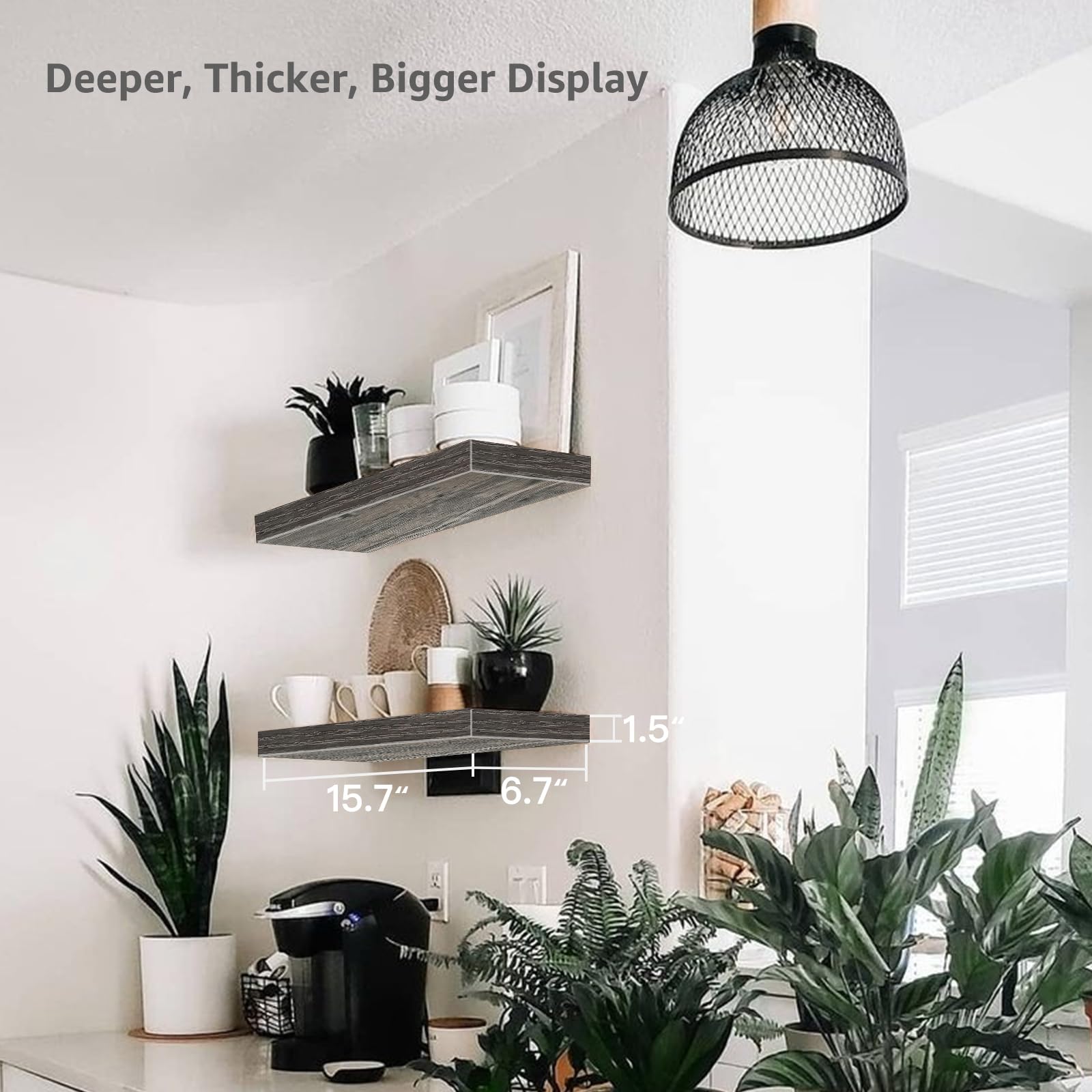 QEEIG Bathroom Floating Shelves for Wall - 15.7" Wall Mounted Shelf Over Toilet Farmhouse Home Decor Display Bookshelf Small 15.7 x 6.7 inch Set of 2, Rustic Brown (008-40BN)