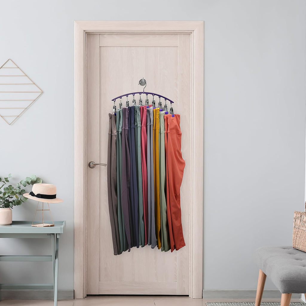 Legging Organizer for Closet, Metal Yoga Pants Hangers 2 Pack w/10 Clips Holds 20 Leggings, Space Saving Hanging Closet Organizer w/Rubber Coated Closet Organizers and Storage, Black