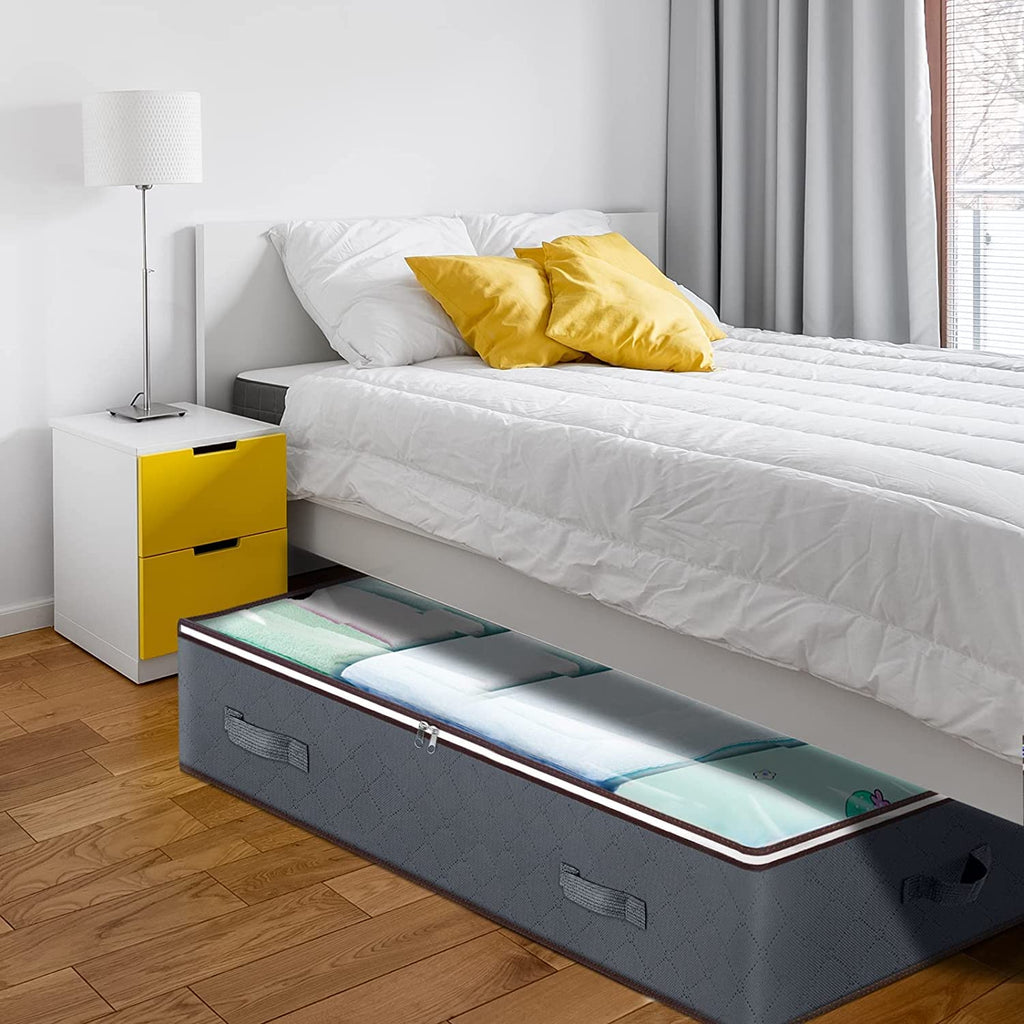 Budding Joy 90L Under Bed Storage Containers, Closet Organizers and Storage Bins, Foldable Underbed Storage Bags for Blanket, Clothing, Comforter, Sweaters, Pillows, Linen Sheets, Wrapping Paper, Grey