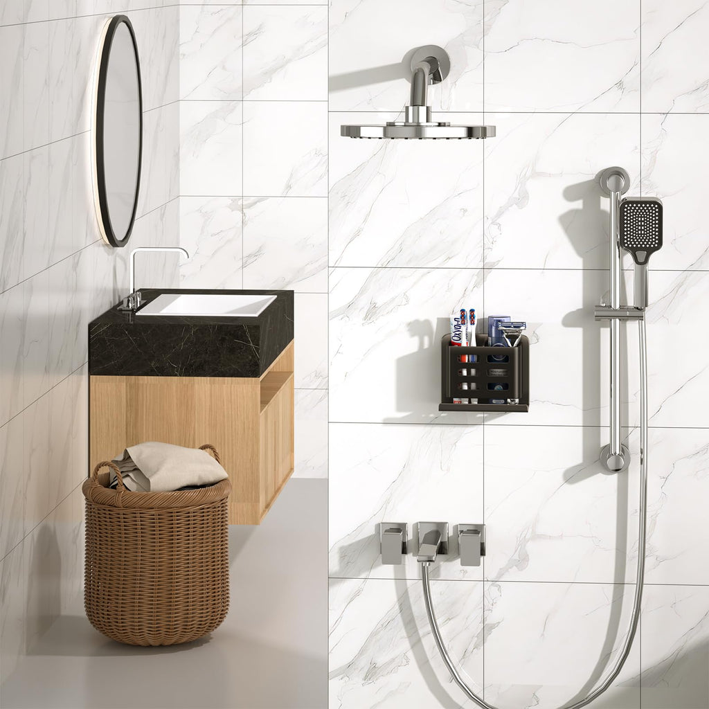 Aluminum Toothbrush Holder Self-Adhesive Hanging Bracket Shower Toothbrush Razor Holder Suitable for Toothbrush, Toothpaste, Razor and Comb etc Bathroom Storage