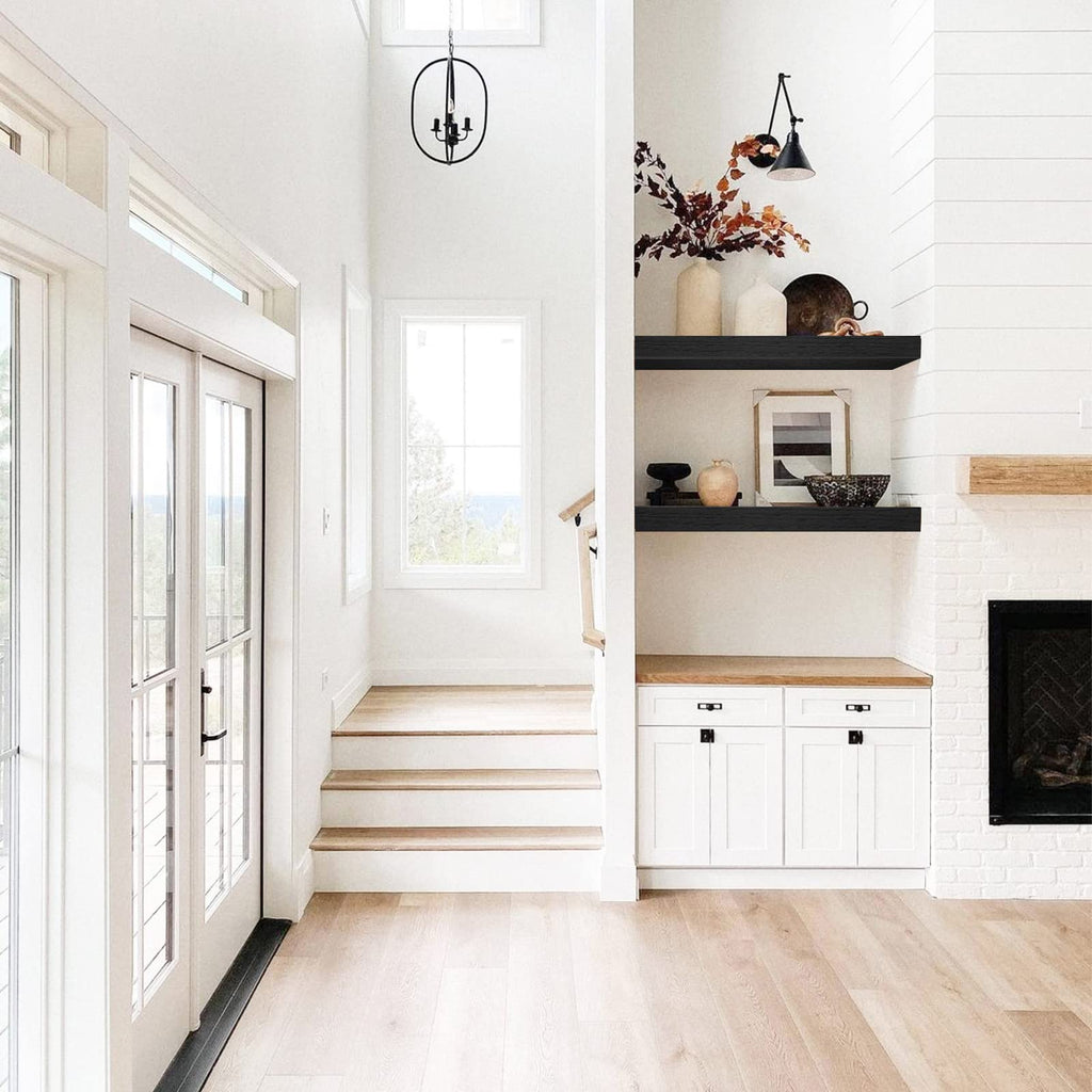 QEEIG Bathroom Floating Shelves for Wall - 15.7" Wall Mounted Shelf Over Toilet Farmhouse Home Decor Display Bookshelf Small 15.7 x 6.7 inch Set of 2, Rustic Brown (008-40BN)