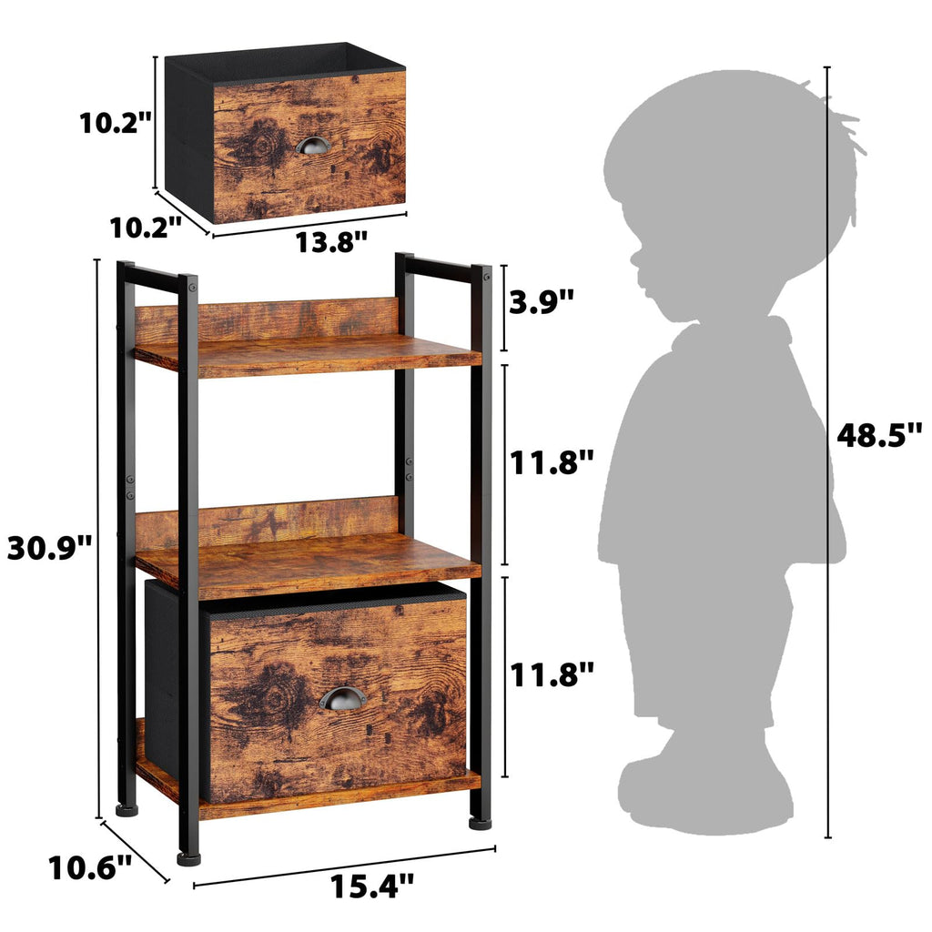 Furologee 5 Tier Bookshelf with Drawer, Tall Narrow Bookcase with Shelves, Wood and Metal Bookshelves Storage Organizer, Industrial Display Standing Shelf Unit for Bedroom, Living Room, Rustic Brown