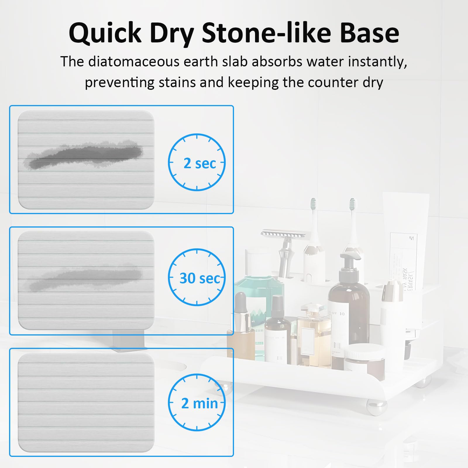 Quick Dry Electric Toothbrush Holder 4 Slots Metal Bathroom Counter Organizer for Toothpaste Razor Mouthwash, White