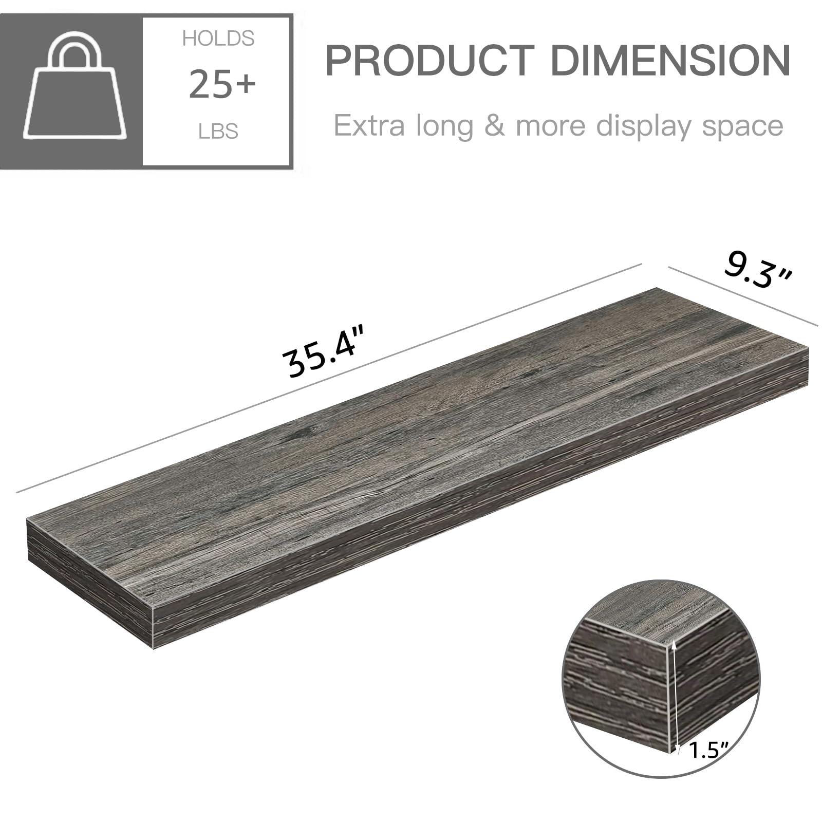 QEEIG Bathroom Floating Shelves for Wall - 15.7" Wall Mounted Shelf Over Toilet Farmhouse Home Decor Display Bookshelf Small 15.7 x 6.7 inch Set of 2, Rustic Brown (008-40BN)