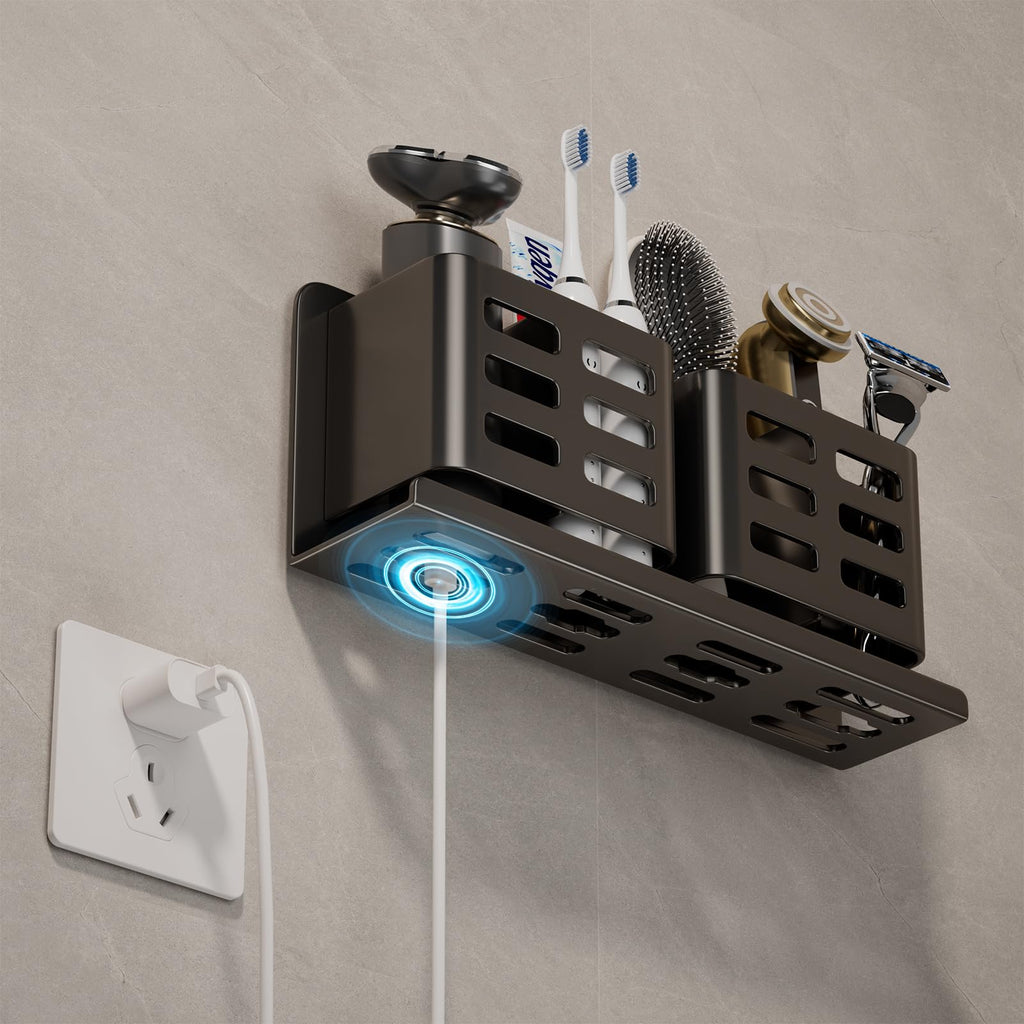 Aluminum Toothbrush Holder Self-Adhesive Hanging Bracket Shower Toothbrush Razor Holder Suitable for Toothbrush, Toothpaste, Razor and Comb etc Bathroom Storage