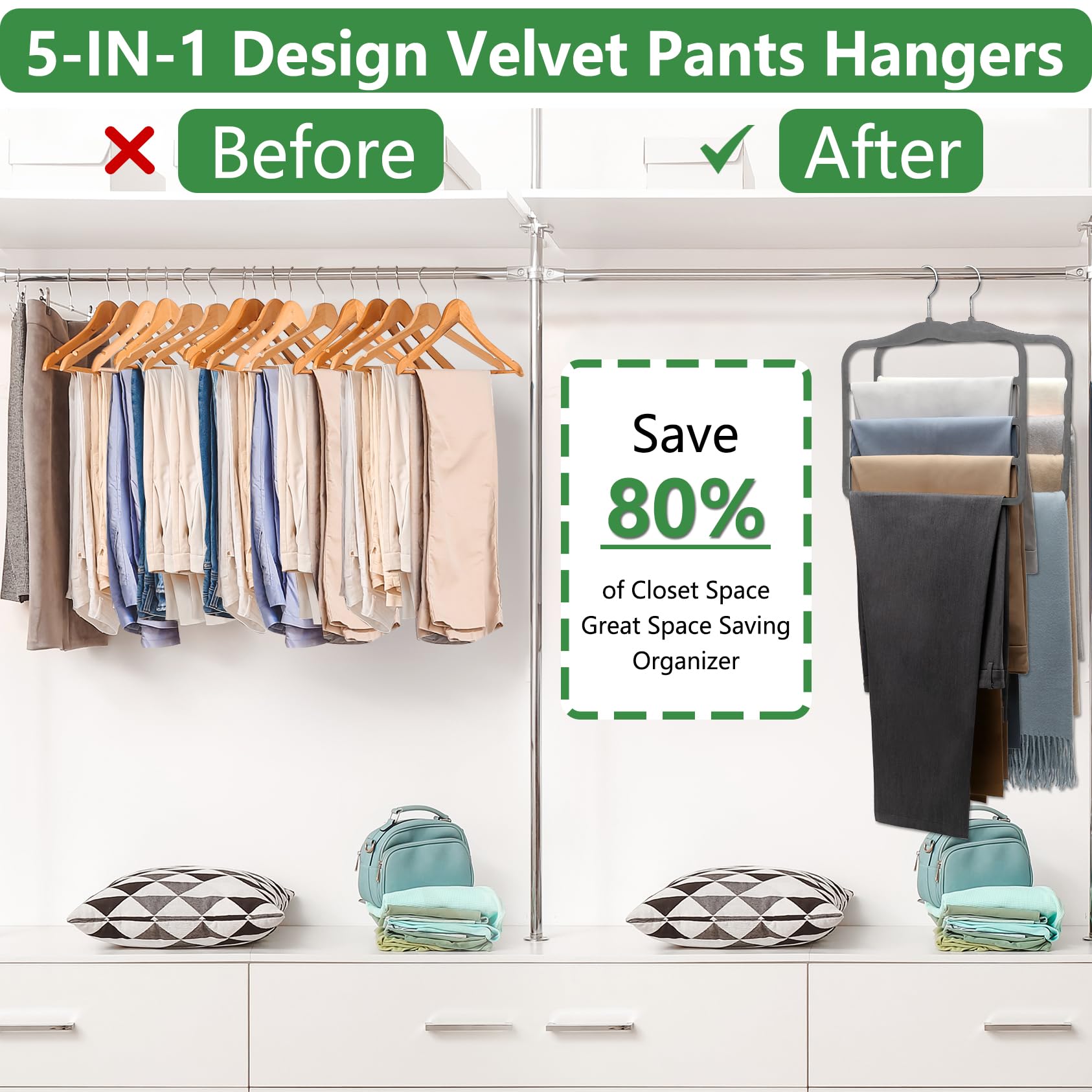 Closet Organizers and Storage,3 Pack Organization and Storage Pants-Hangers-Space-Saving,Velvet Hanger for Dorm Room for College Students Girls Boys Guys Hanging Jean Scarf