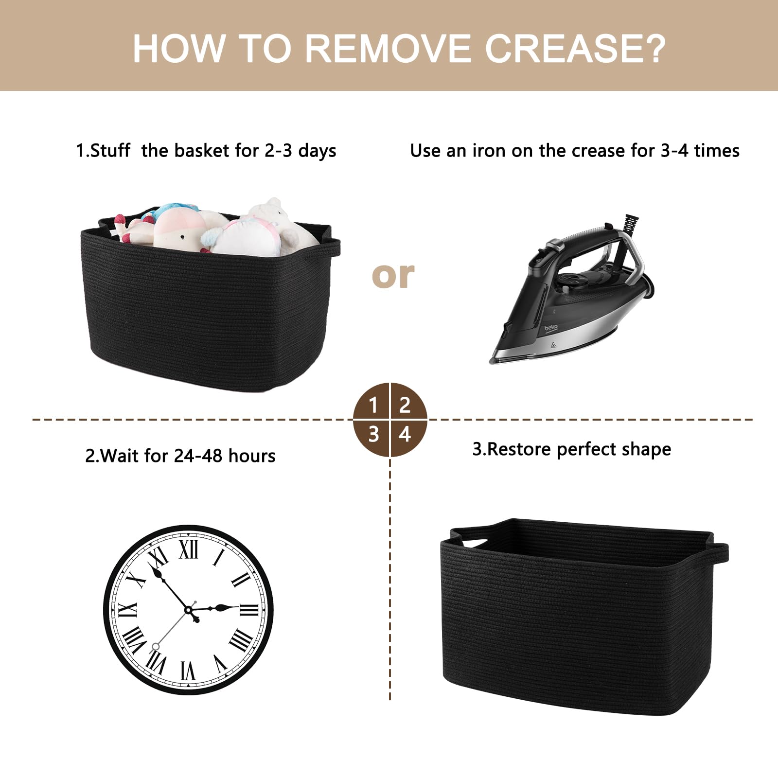 95L Extra Large Blanket Basket, 24" x 16.9" x 14.2" Woven Storage Basket for Living Room, Rectangle Nursery Blanket Storage for Toys, Towels, Dirty Clothes (Black)