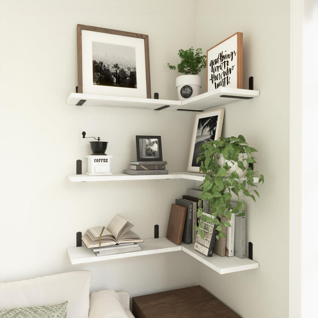 WOPITUES Wood Floating Shelves Set of 6, Shelves for Wall Decor, Farmhouse Shelf for Bedroom, Bathroom Storage Shelves, Book Shelves for Living Room - Rustic Brown