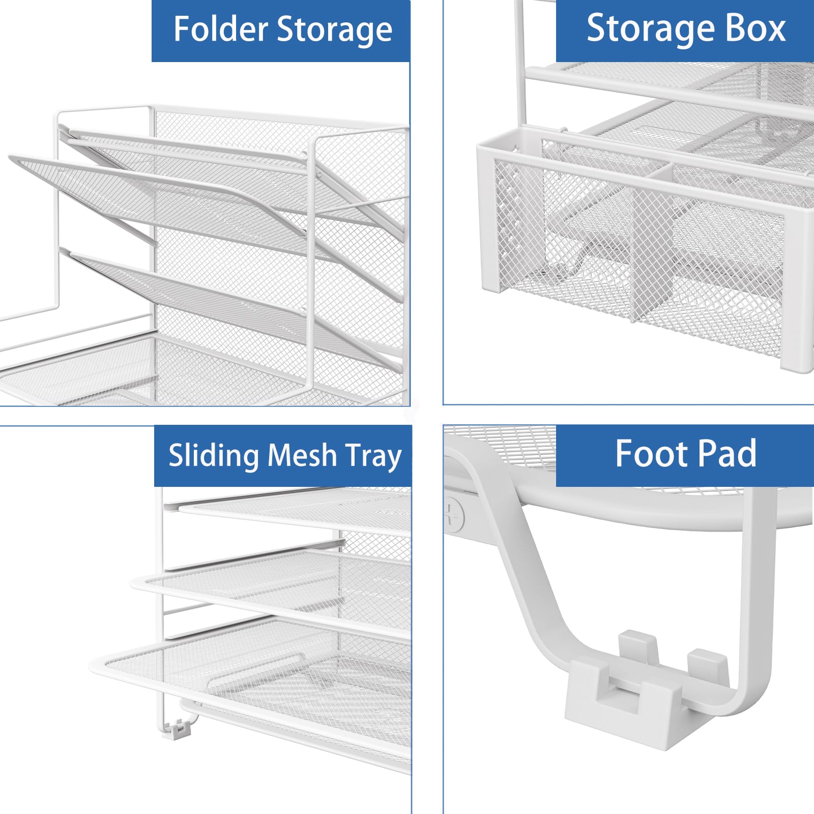 Simple Trending 7 Tier Desk File Organizer, Letter Tray Paper Organizer with Pen Holder and Metal Hanging Basket, Black