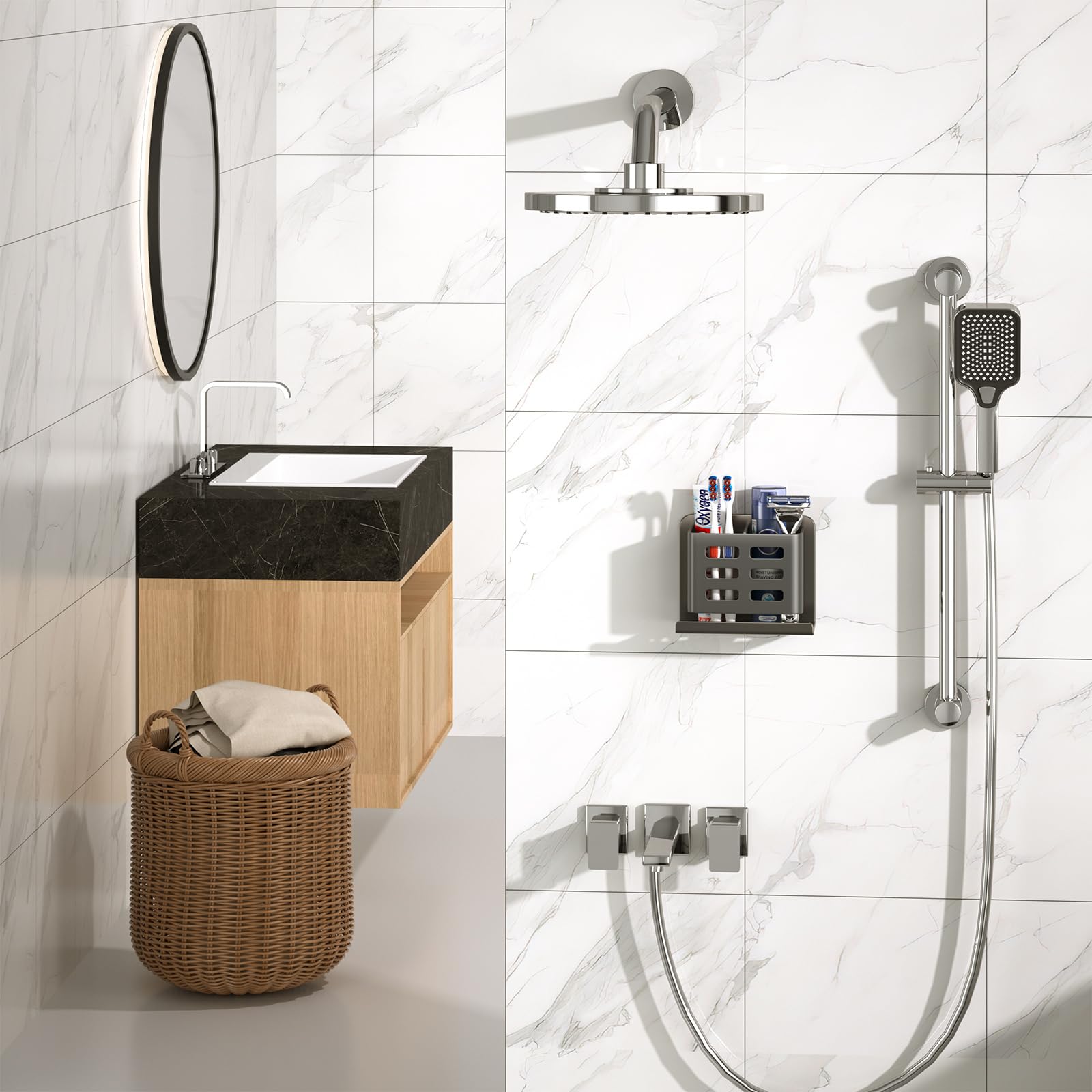 Aluminum Toothbrush Holder Self-Adhesive Hanging Bracket Shower Toothbrush Razor Holder Suitable for Toothbrush, Toothpaste, Razor and Comb etc Bathroom Storage