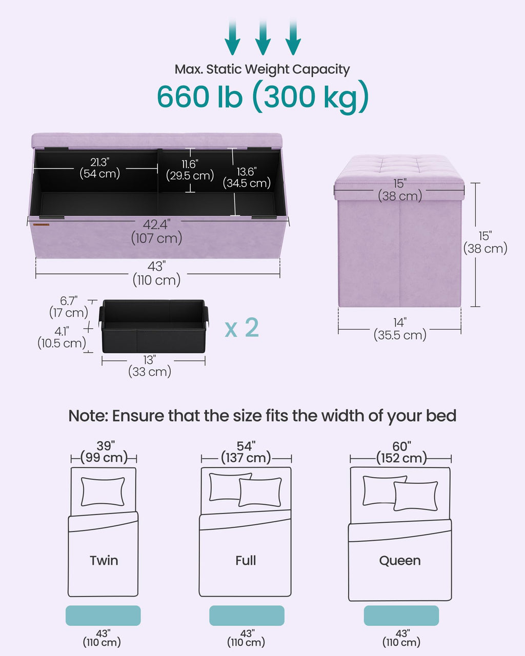 SONGMICS Mazie Collection - Storage Ottoman Bench, Foldable Foot Rest, 15 x 43 x 15 Inches, End of Bed Bench, Storage Chest, Load 660 lb, Living Room, Bedroom, Entryway, Jelly Pink ULSF277R01