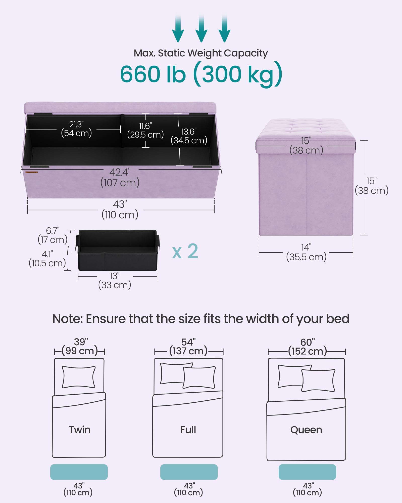 SONGMICS Mazie Collection - Storage Ottoman Bench, Foldable Foot Rest, 15 x 43 x 15 Inches, End of Bed Bench, Storage Chest, Load 660 lb, Living Room, Bedroom, Entryway, Jelly Pink ULSF277R01