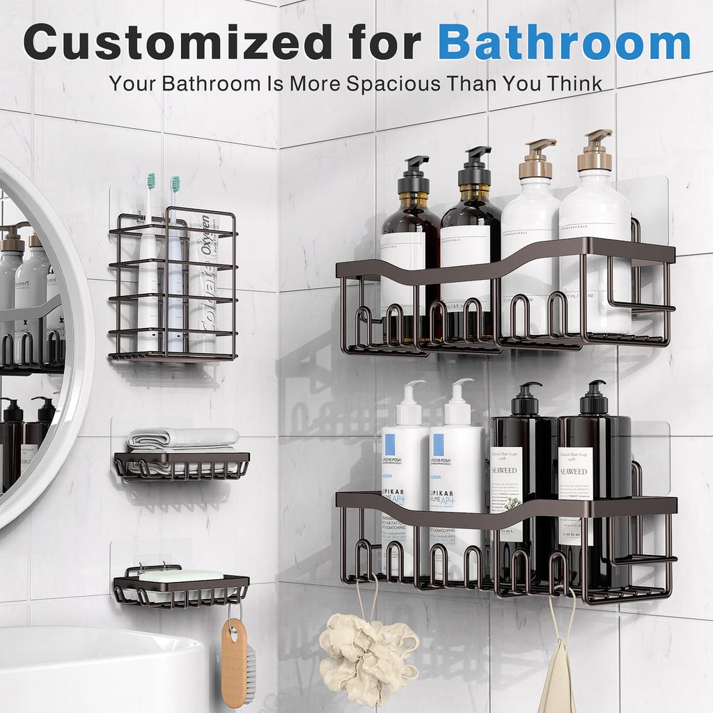 EUDELE Adhesive Shower Caddy, 5 Pack Rustproof Stainless Steel Bath Organizers With Large Capacity, No Drilling Shelves for Bathroom Storage & Home Decor