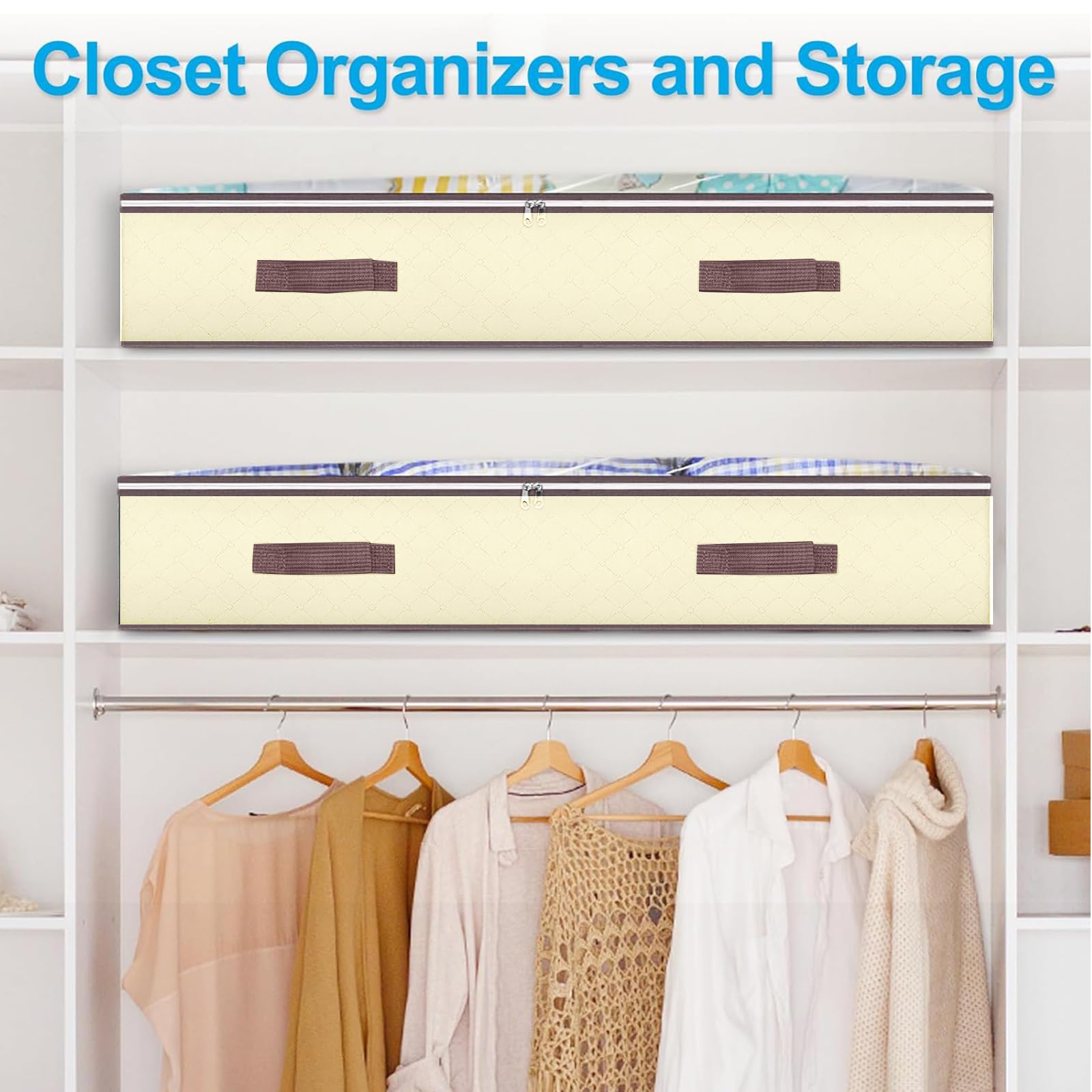 Budding Joy 90L Under Bed Storage Containers, Closet Organizers and Storage Bins, Foldable Underbed Storage Bags for Blanket, Clothing, Comforter, Sweaters, Pillows, Linen Sheets, Wrapping Paper, Grey