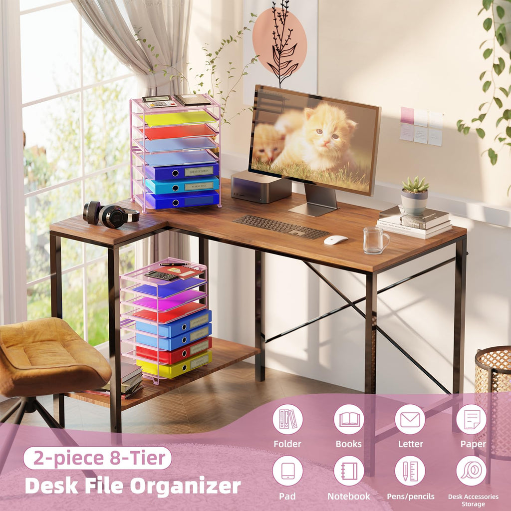 Simple Trending 7 Tier Desk File Organizer, Letter Tray Paper Organizer with Pen Holder and Metal Hanging Basket, Black