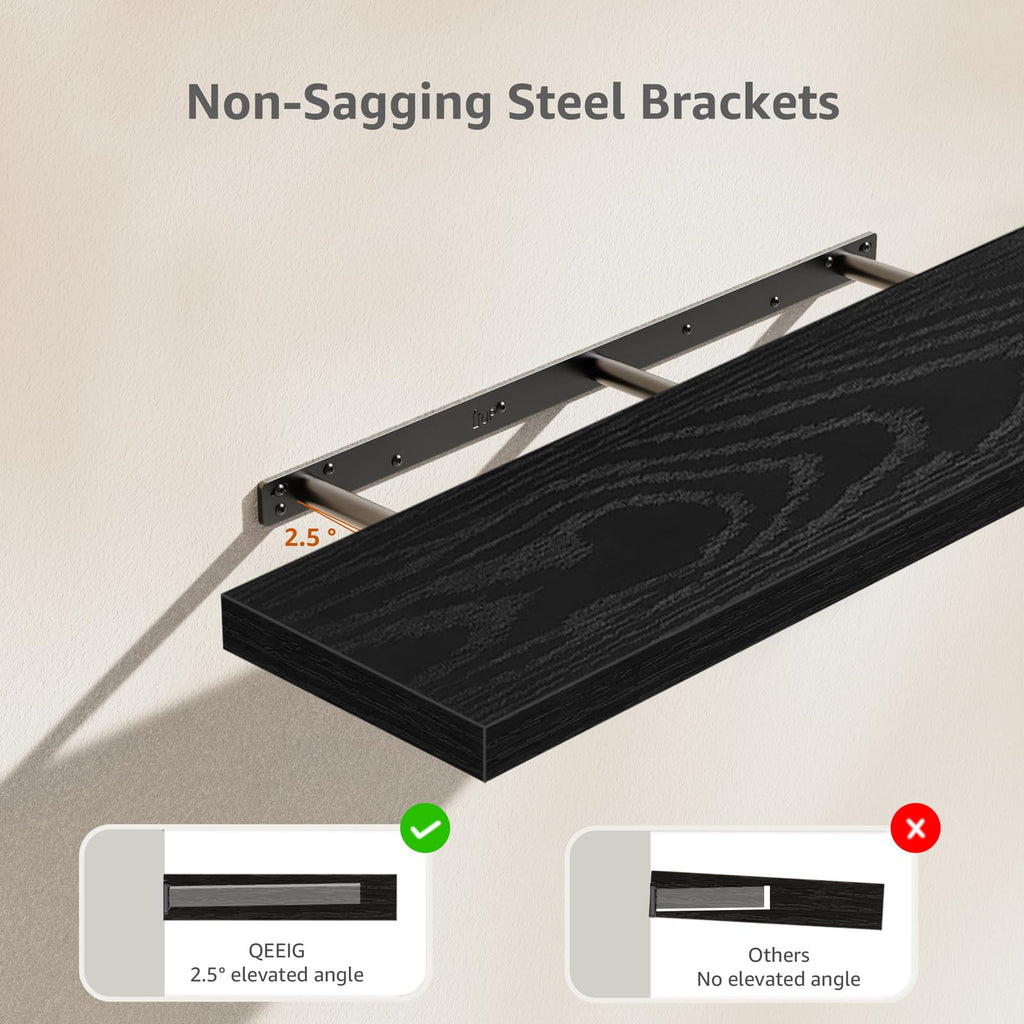 QEEIG Bathroom Floating Shelves for Wall - 15.7" Wall Mounted Shelf Over Toilet Farmhouse Home Decor Display Bookshelf Small 15.7 x 6.7 inch Set of 2, Rustic Brown (008-40BN)