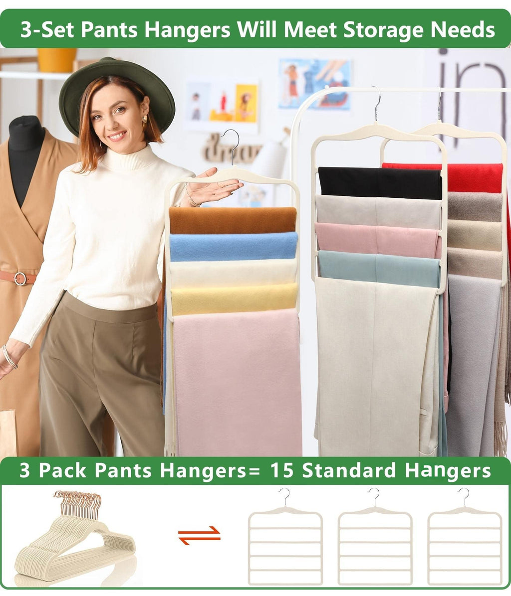 Closet Organizers and Storage,3 Pack Organization and Storage Pants-Hangers-Space-Saving,Velvet Hanger for Dorm Room for College Students Girls Boys Guys Hanging Jean Scarf