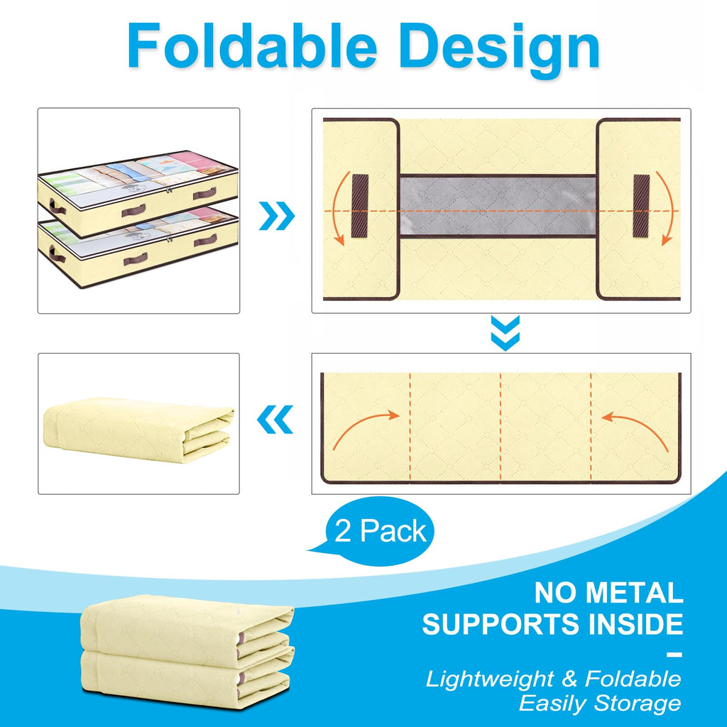 Budding Joy 90L Under Bed Storage Containers, Closet Organizers and Storage Bins, Foldable Underbed Storage Bags for Blanket, Clothing, Comforter, Sweaters, Pillows, Linen Sheets, Wrapping Paper, Grey