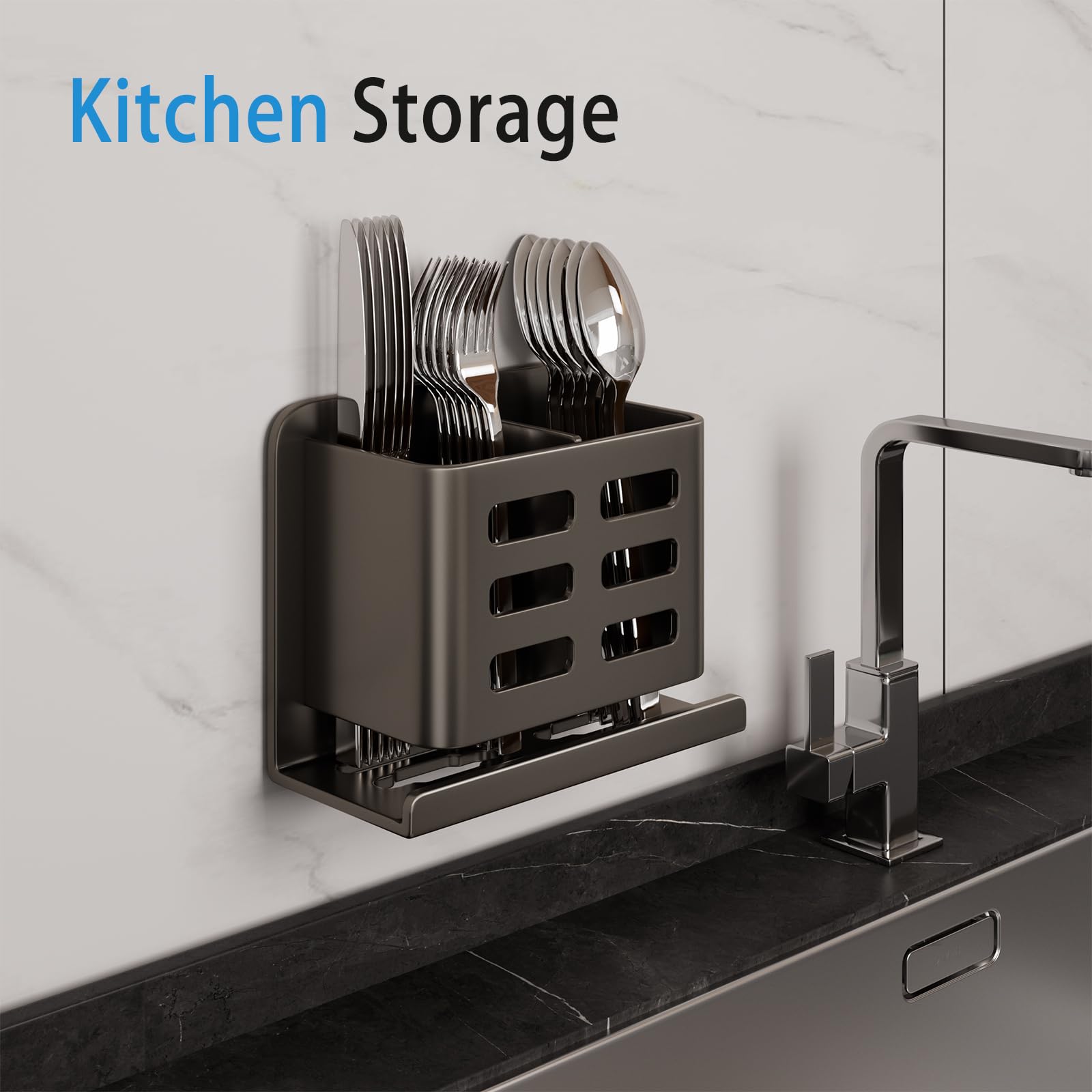 Aluminum Toothbrush Holder Self-Adhesive Hanging Bracket Shower Toothbrush Razor Holder Suitable for Toothbrush, Toothpaste, Razor and Comb etc Bathroom Storage