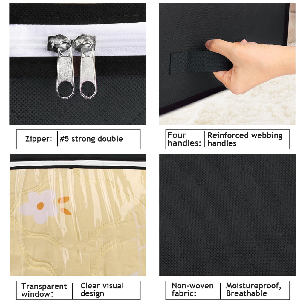 Budding Joy 90L Under Bed Storage Containers, Closet Organizers and Storage Bins, Foldable Underbed Storage Bags for Blanket, Clothing, Comforter, Sweaters, Pillows, Linen Sheets, Wrapping Paper, Grey