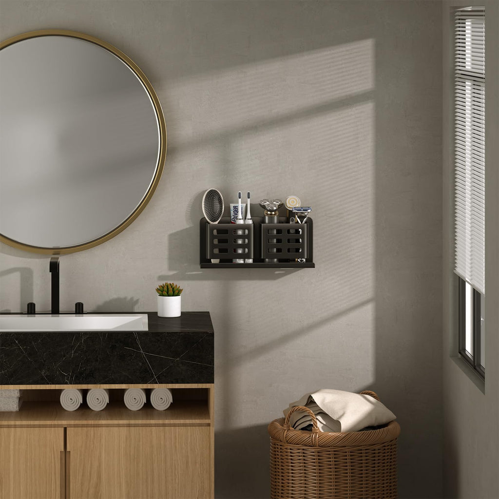 Aluminum Toothbrush Holder Self-Adhesive Hanging Bracket Shower Toothbrush Razor Holder Suitable for Toothbrush, Toothpaste, Razor and Comb etc Bathroom Storage
