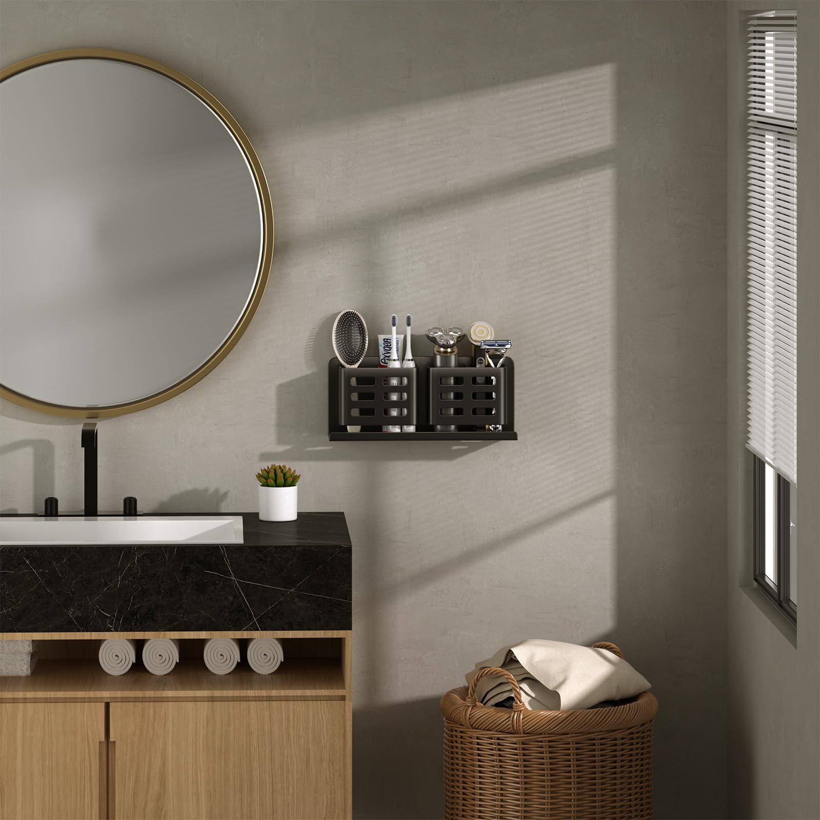 Aluminum Toothbrush Holder Self-Adhesive Hanging Bracket Shower Toothbrush Razor Holder Suitable for Toothbrush, Toothpaste, Razor and Comb etc Bathroom Storage