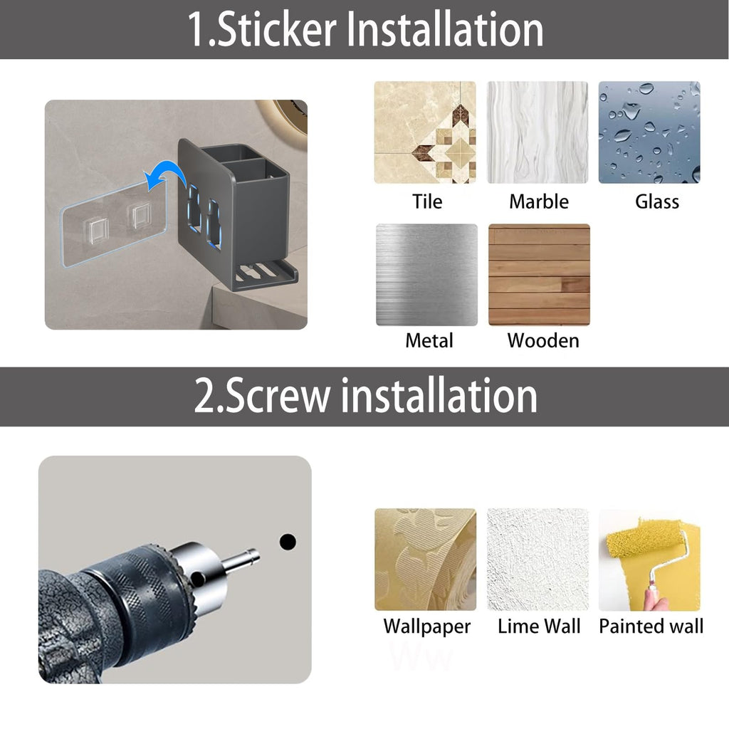 Aluminum Toothbrush Holder Self-Adhesive Hanging Bracket Shower Toothbrush Razor Holder Suitable for Toothbrush, Toothpaste, Razor and Comb etc Bathroom Storage