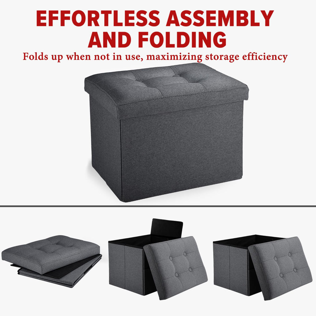 LINMAGCO Ottoman Storage Ottoman with Storage Small Foot Rest Stool Under Desk Stool Short Folding Footrest Linen Cloth Dark Gray 16X12X12IN