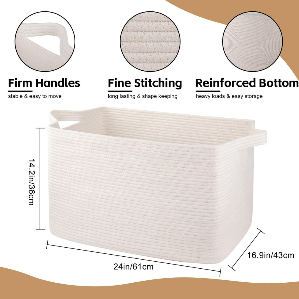 95L Extra Large Blanket Basket, 24" x 16.9" x 14.2" Woven Storage Basket for Living Room, Rectangle Nursery Blanket Storage for Toys, Towels, Dirty Clothes (Black)