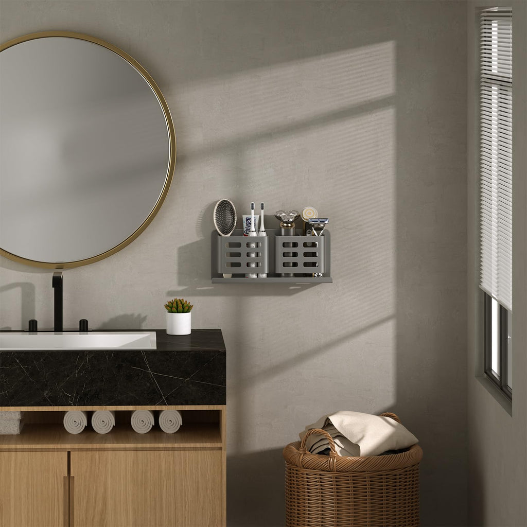 Aluminum Toothbrush Holder Self-Adhesive Hanging Bracket Shower Toothbrush Razor Holder Suitable for Toothbrush, Toothpaste, Razor and Comb etc Bathroom Storage