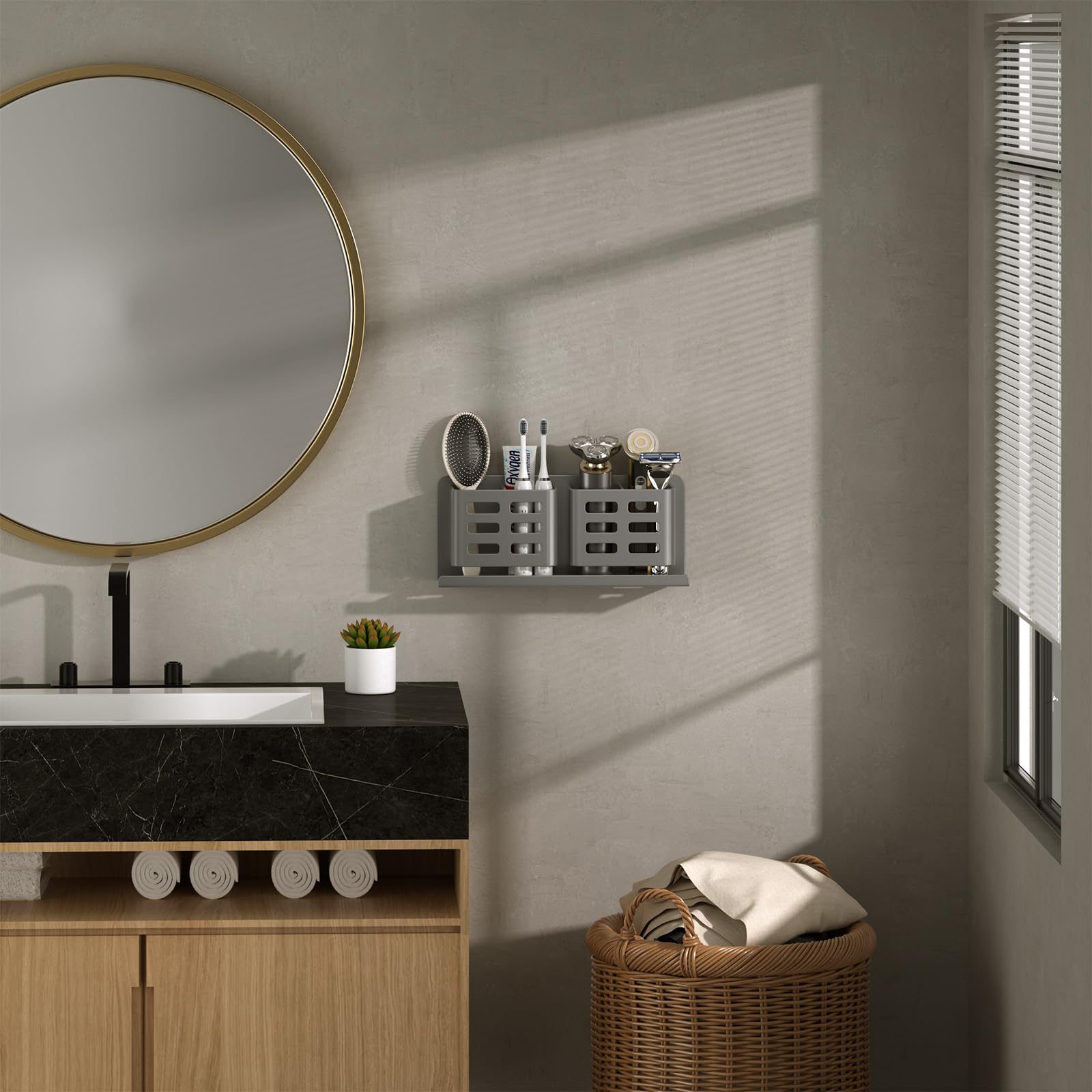 Aluminum Toothbrush Holder Self-Adhesive Hanging Bracket Shower Toothbrush Razor Holder Suitable for Toothbrush, Toothpaste, Razor and Comb etc Bathroom Storage