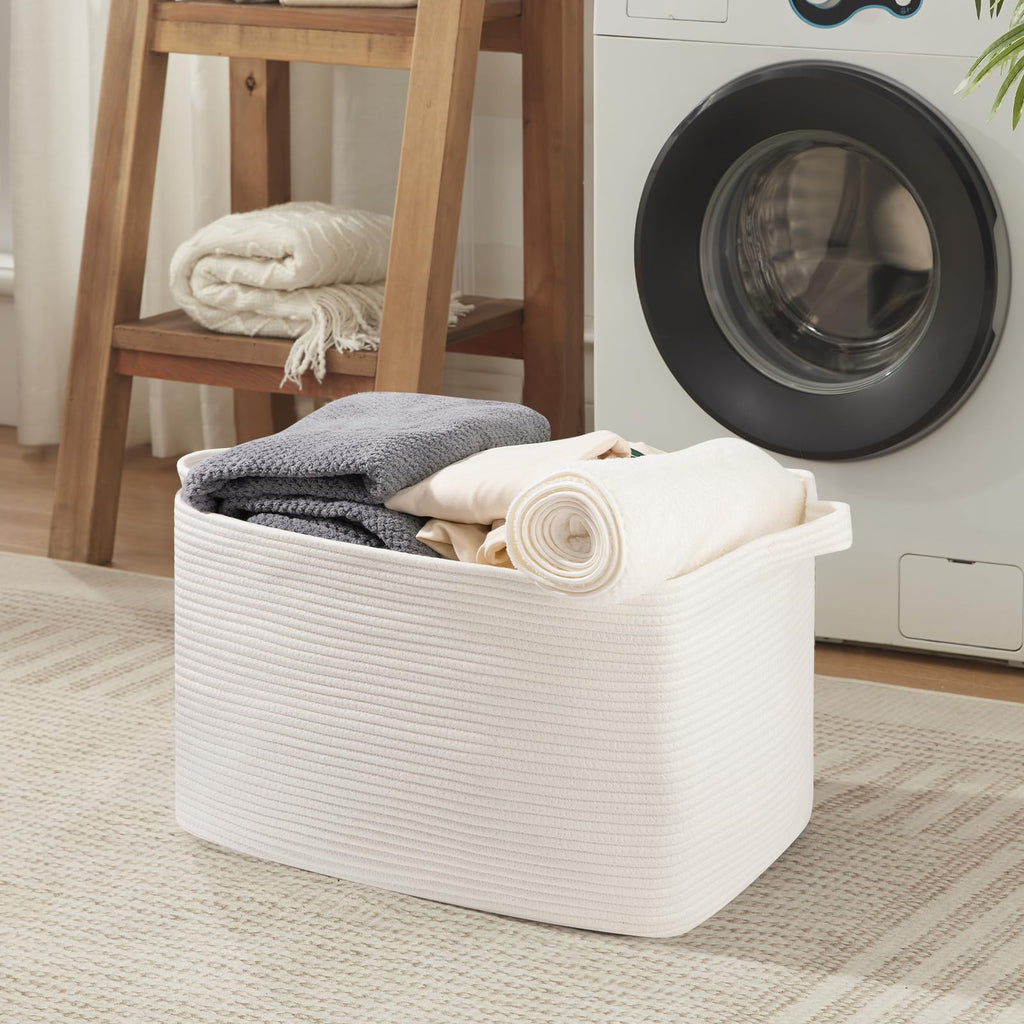 95L Extra Large Blanket Basket, 24" x 16.9" x 14.2" Woven Storage Basket for Living Room, Rectangle Nursery Blanket Storage for Toys, Towels, Dirty Clothes (Black)