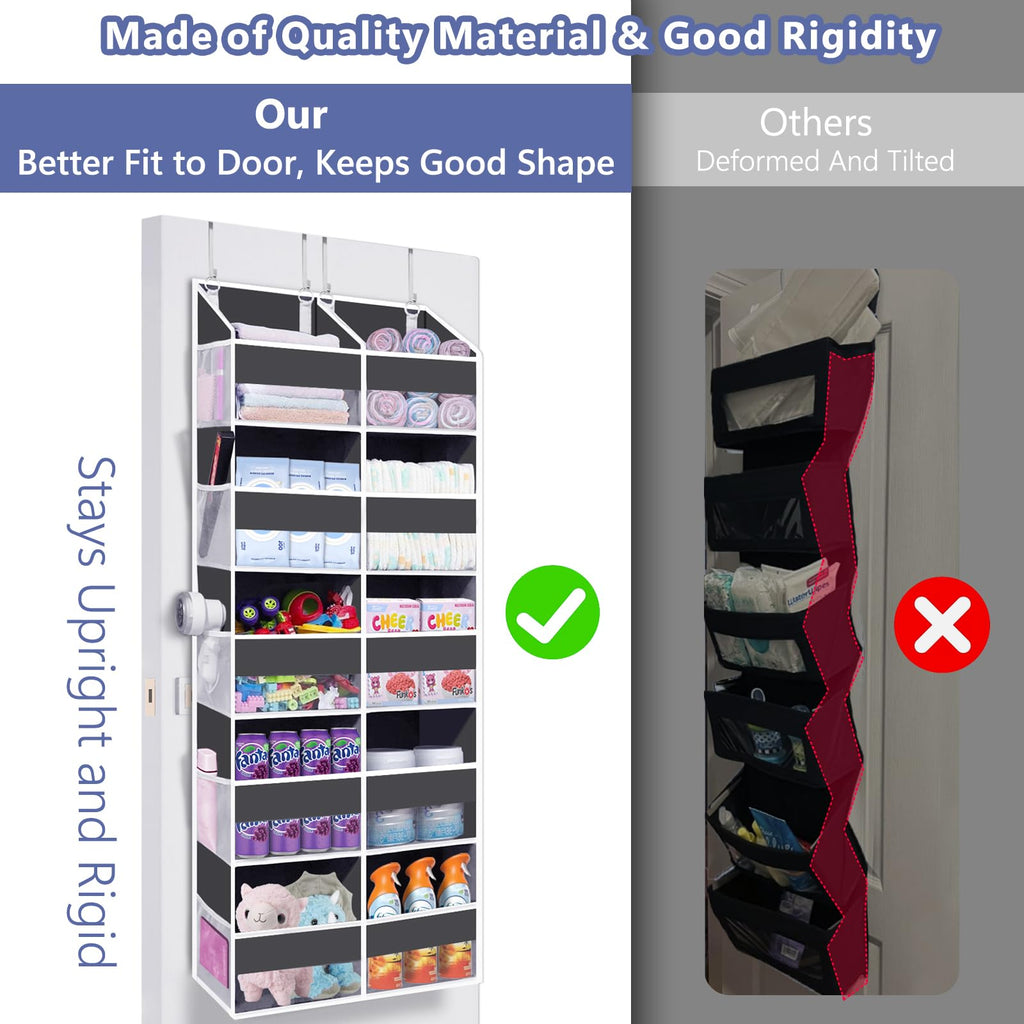Heavy Duty Over The Door Organizer 5 Tiers, Extra Large Behind Door Storage of 10 Big Front & 10 Mesh Pockets, 80lb Weight Capacity, Hanging Doors Storage Organizer for Closet Bedroom Nursery, Grey