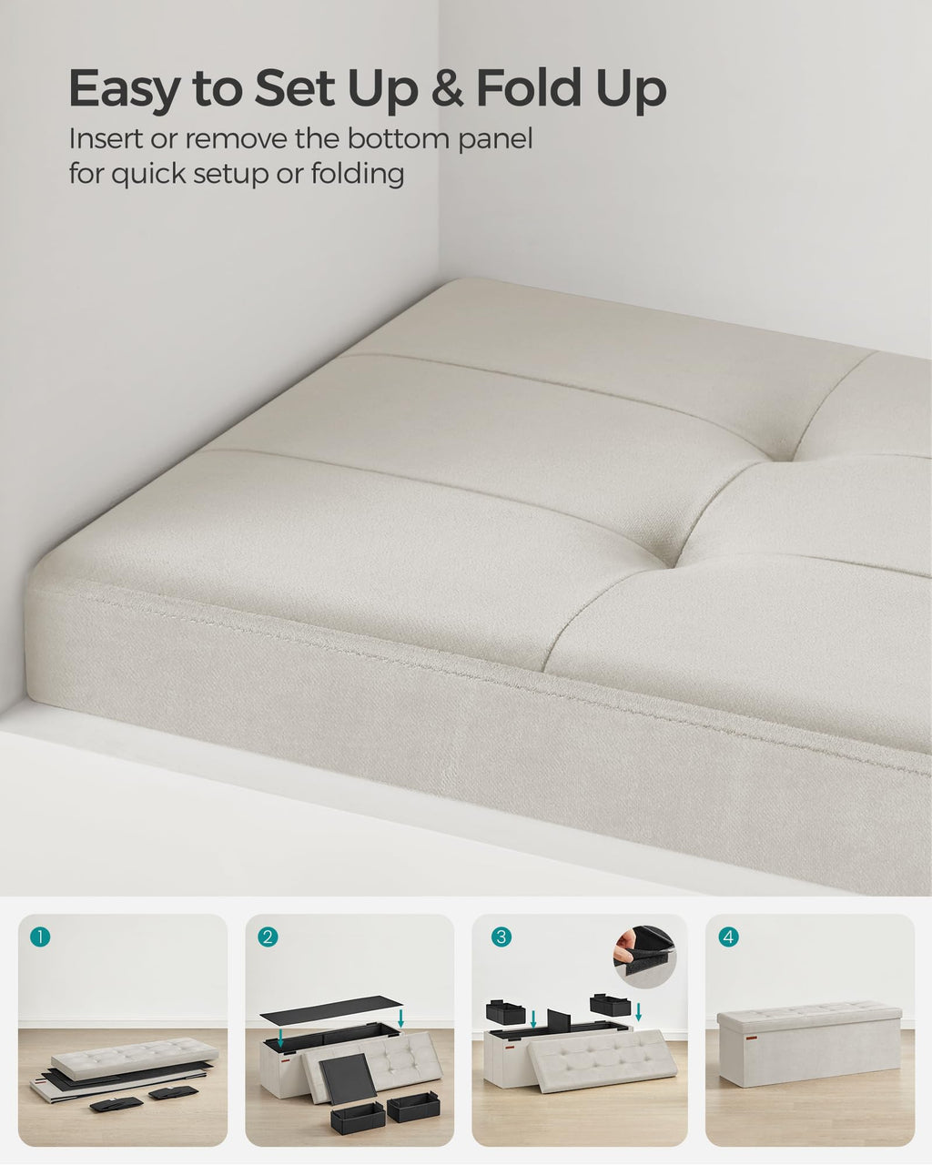 SONGMICS Mazie Collection - Storage Ottoman Bench, Foldable Foot Rest, 15 x 43 x 15 Inches, End of Bed Bench, Storage Chest, Load 660 lb, Living Room, Bedroom, Entryway, Jelly Pink ULSF277R01