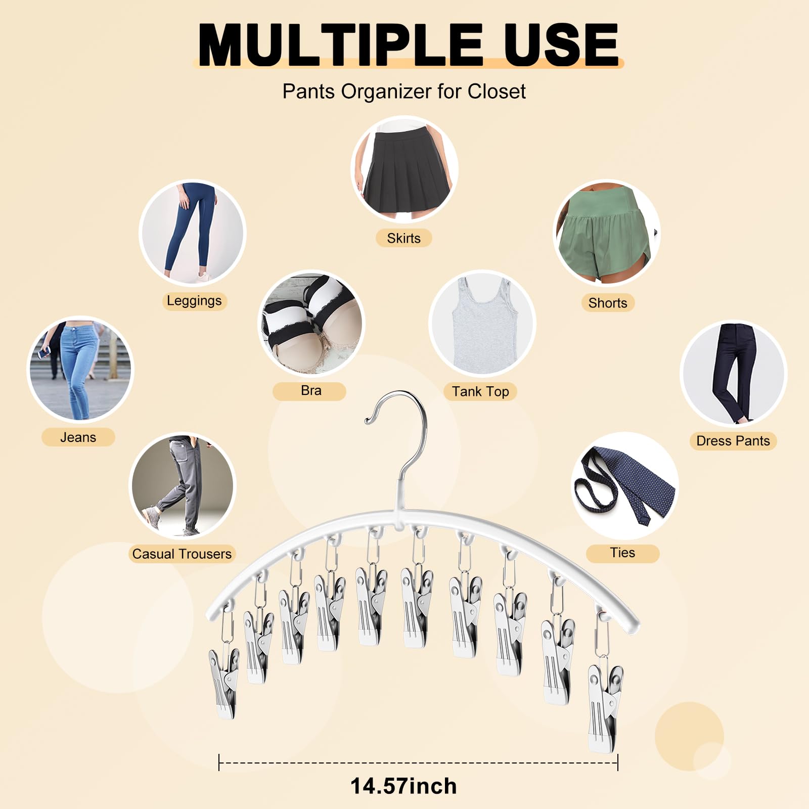 Legging Organizer for Closet, Metal Yoga Pants Hangers 2 Pack w/10 Clips Holds 20 Leggings, Space Saving Hanging Closet Organizer w/Rubber Coated Closet Organizers and Storage, Black