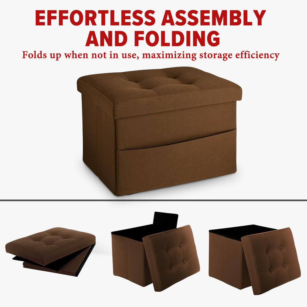 LINMAGCO Ottoman Storage Ottoman with Storage Small Foot Rest Stool Under Desk Stool Short Folding Footrest Linen Cloth Dark Gray 16X12X12IN