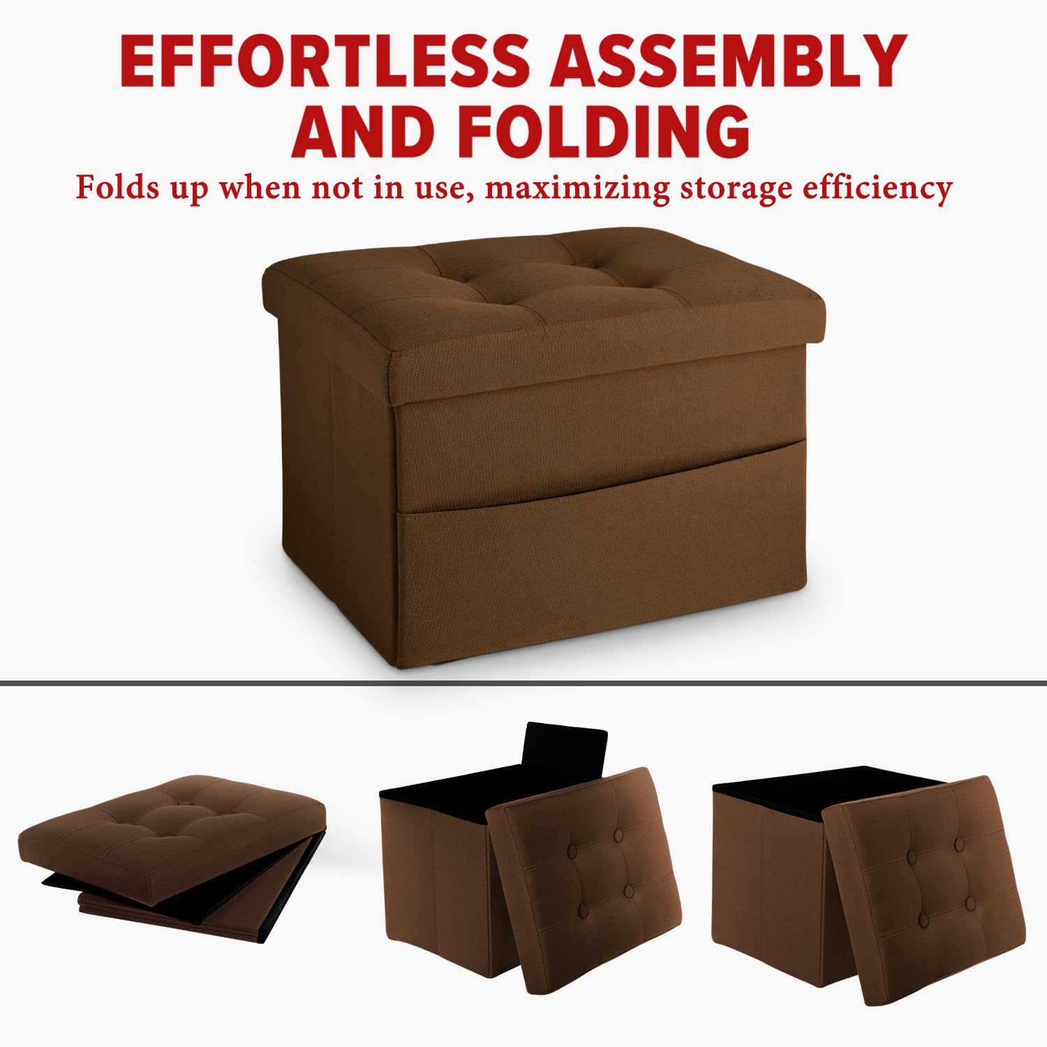 LINMAGCO Ottoman Storage Ottoman with Storage Small Foot Rest Stool Under Desk Stool Short Folding Footrest Linen Cloth Dark Gray 16X12X12IN