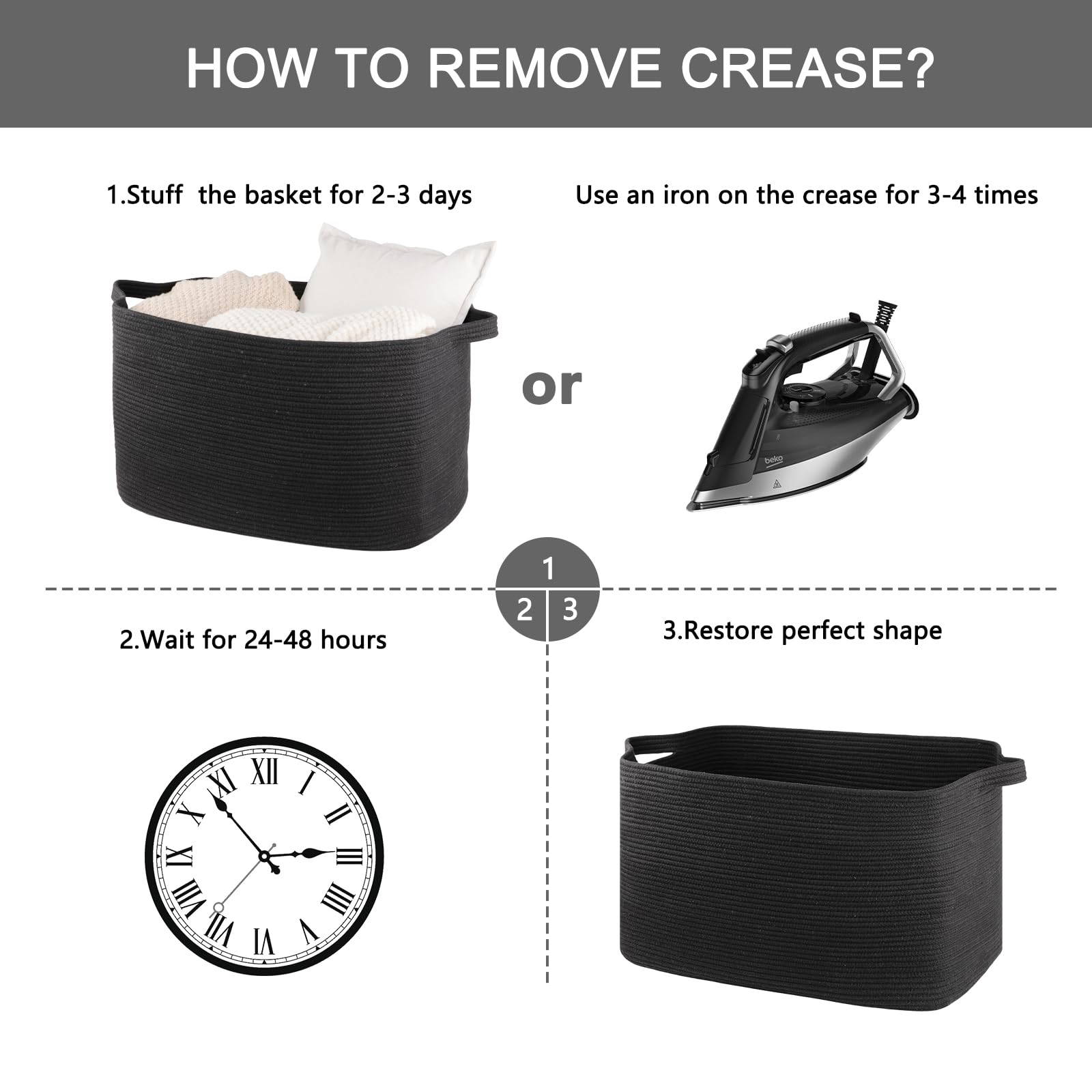 95L Extra Large Blanket Basket, 24" x 16.9" x 14.2" Woven Storage Basket for Living Room, Rectangle Nursery Blanket Storage for Toys, Towels, Dirty Clothes (Black)