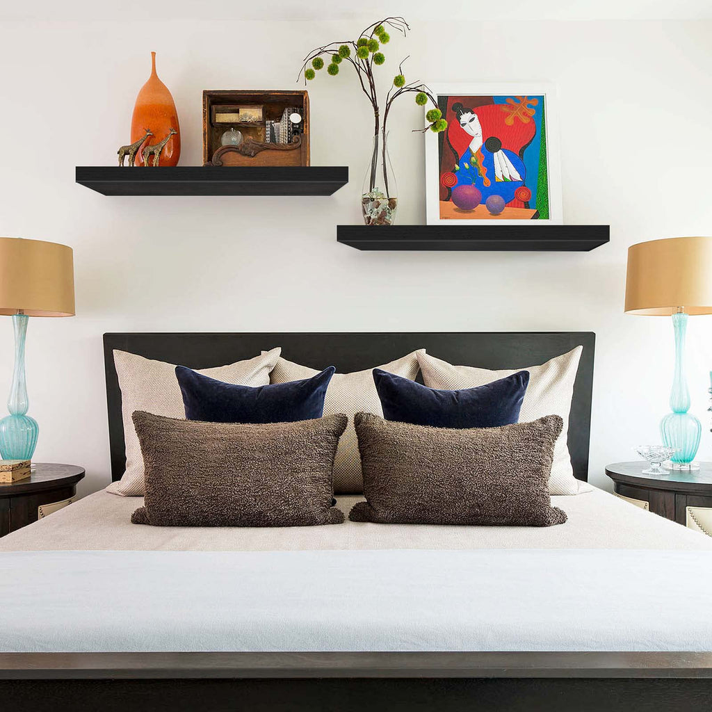 QEEIG Bathroom Floating Shelves for Wall - 15.7" Wall Mounted Shelf Over Toilet Farmhouse Home Decor Display Bookshelf Small 15.7 x 6.7 inch Set of 2, Rustic Brown (008-40BN)