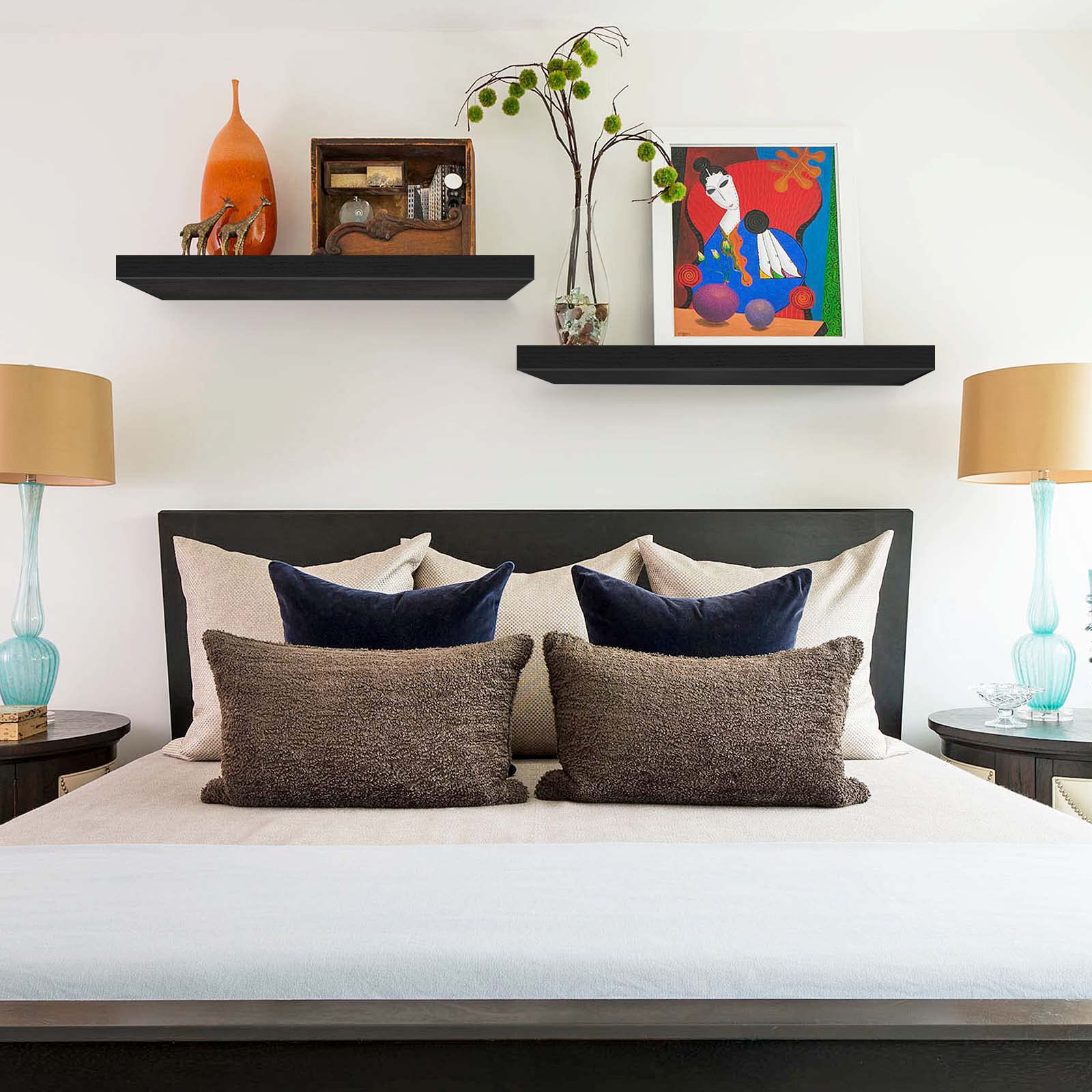 QEEIG Bathroom Floating Shelves for Wall - 15.7" Wall Mounted Shelf Over Toilet Farmhouse Home Decor Display Bookshelf Small 15.7 x 6.7 inch Set of 2, Rustic Brown (008-40BN)