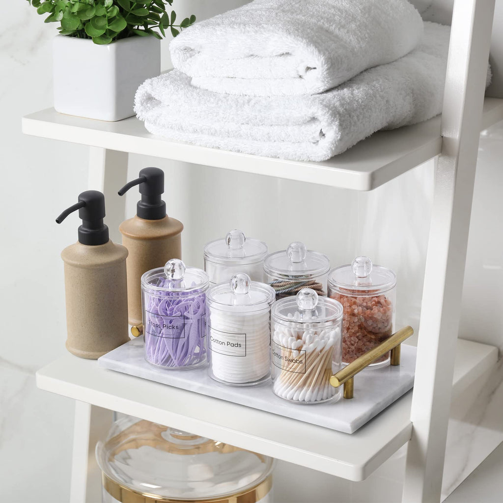 4 Pack Acrylic Qtip Holder Dispenser for Cotton Swabs, Balls, Pads, Floss Picks- Small Clear Plastic Canister Apothecary Jar Set, Bathroom Essentials Accessories Decor, Vanity Makeup Storage Organizer