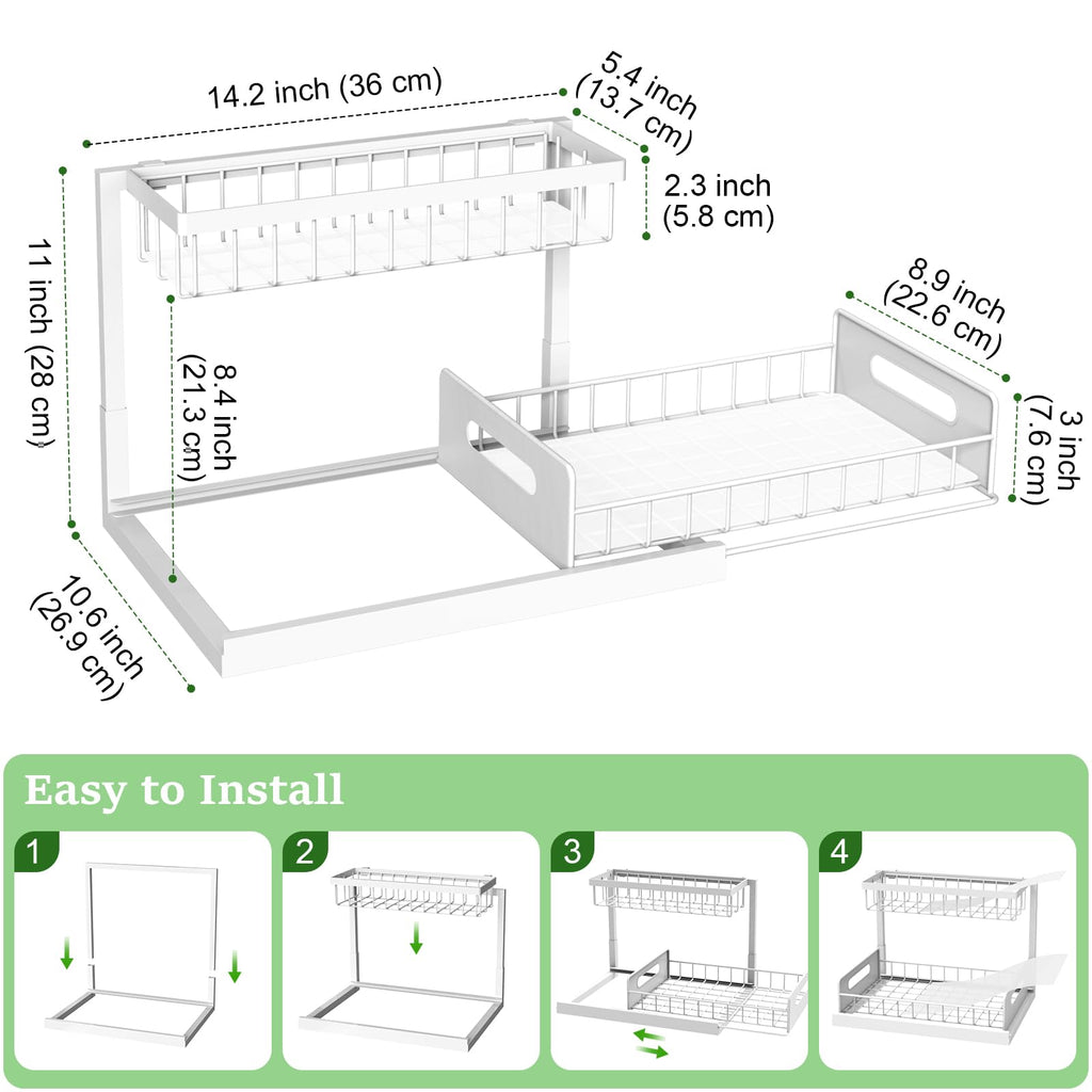 REALINN Under Sink Organizer, Pull Out Cabinet Organizer 2 Tier Slide Out Sink Shelf Cabinet Storage Shelves, Under Sink Storage for Kitchen Bathroom Cabinet, White, 1 Pack