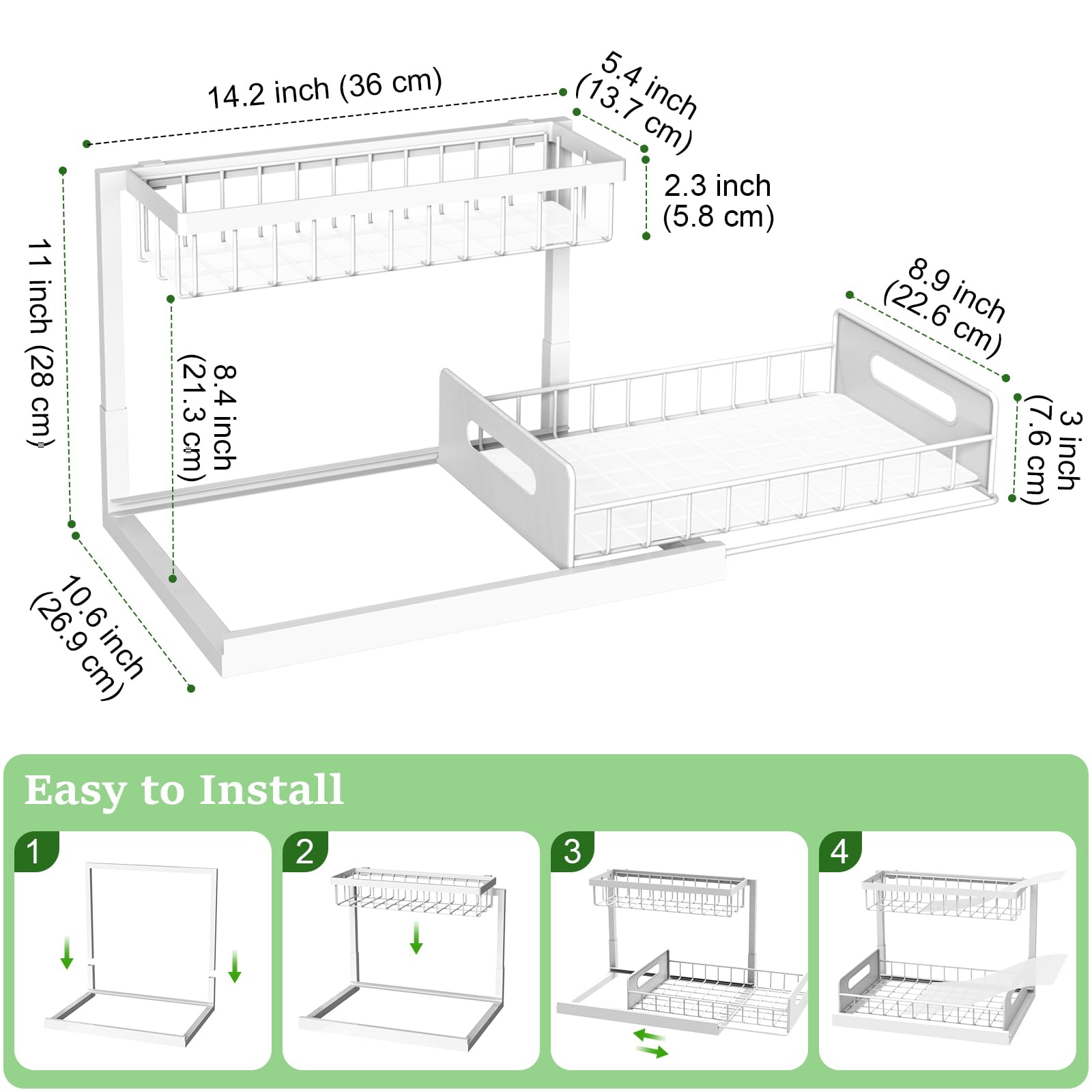 REALINN Under Sink Organizer, Pull Out Cabinet Organizer 2 Tier Slide Out Sink Shelf Cabinet Storage Shelves, Under Sink Storage for Kitchen Bathroom Cabinet, White, 1 Pack